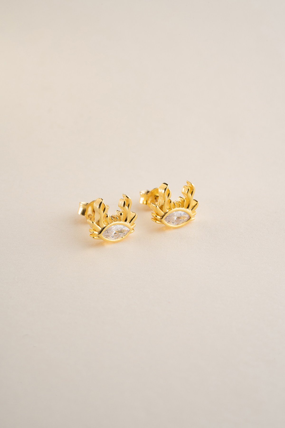 925 Ayar Gümüş Gold Kaplama Minimal Yengeç Küpe