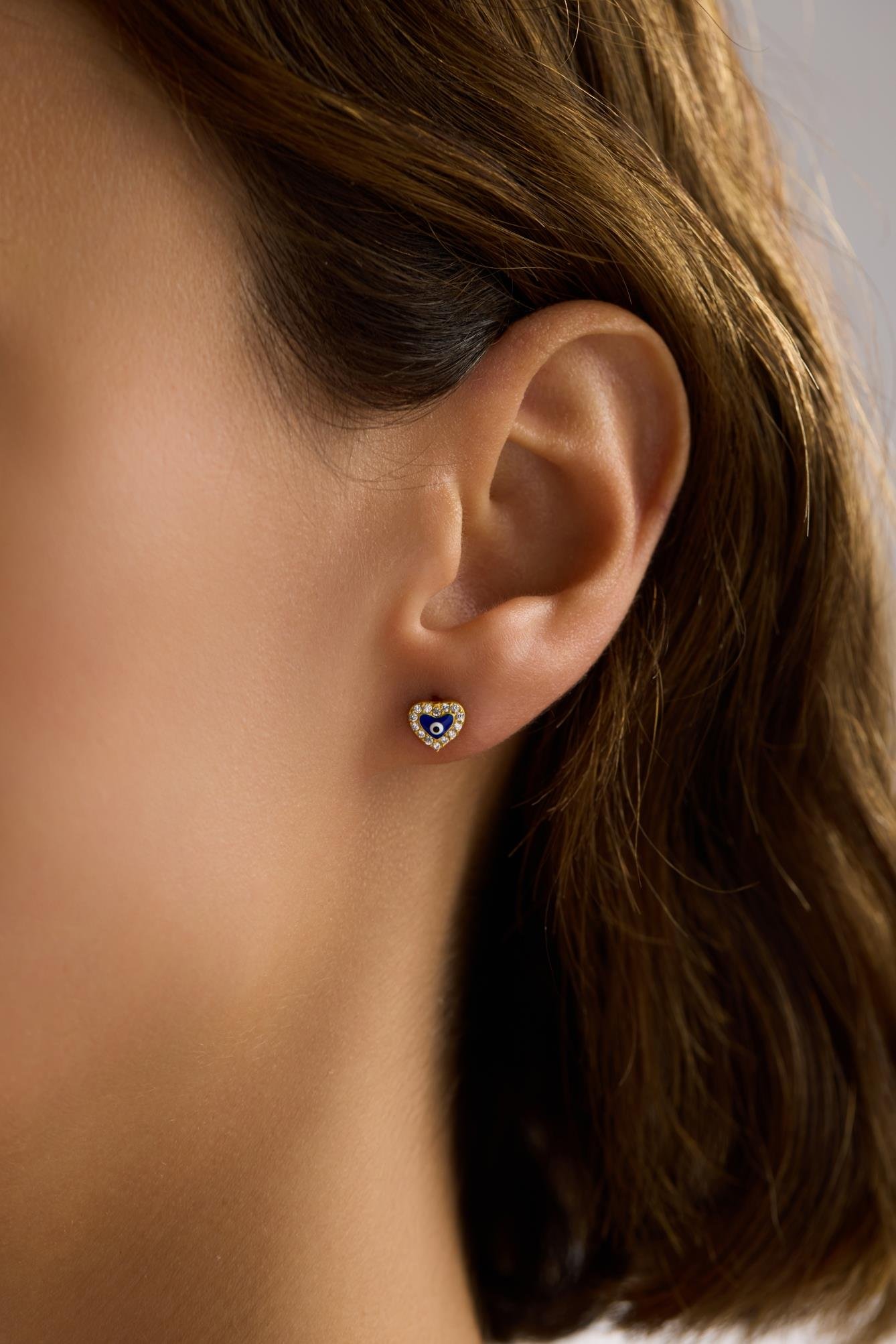 925 Ayar Gümüş Gold Kaplama Nazar Kalp Model Küpe