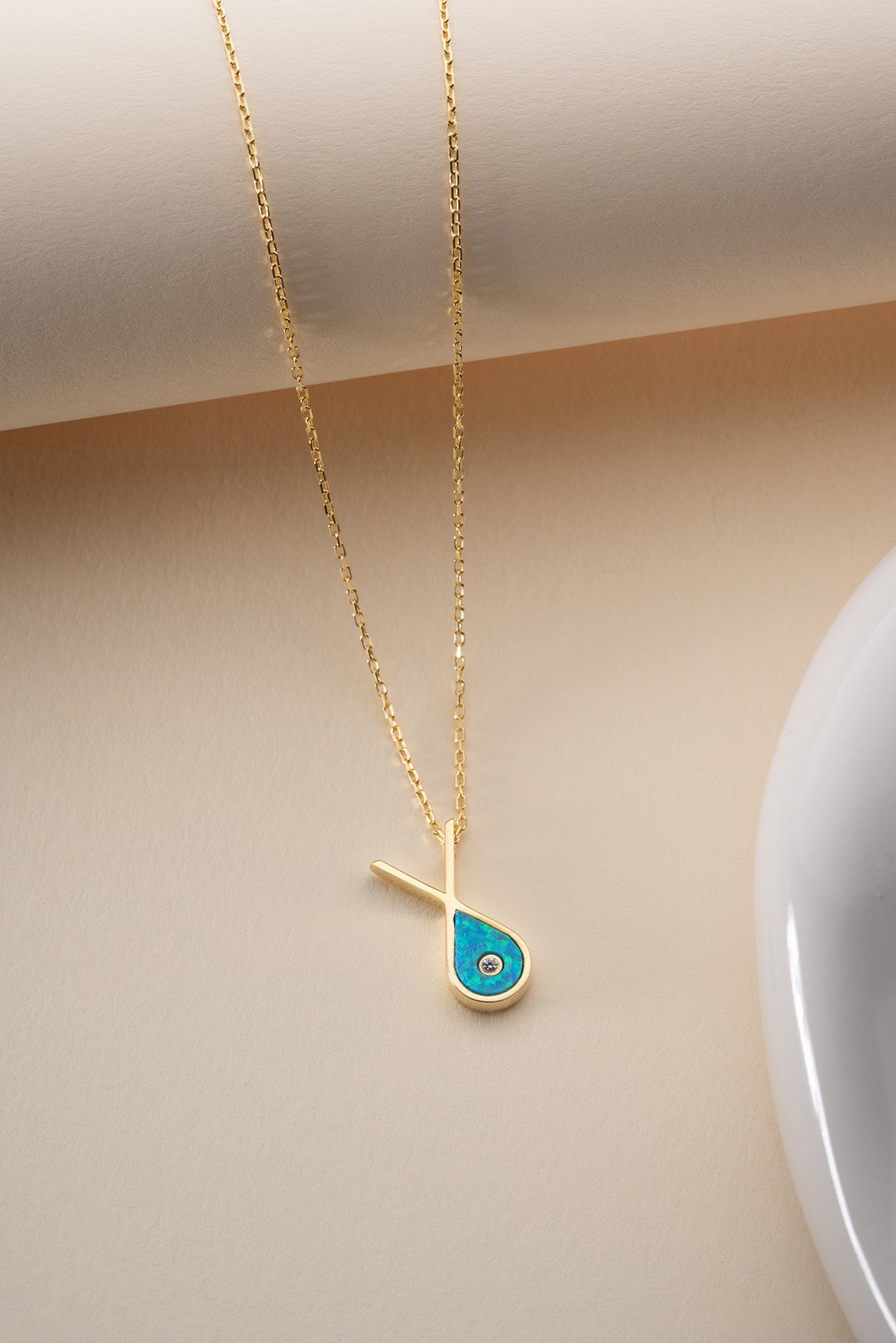 925 Ayar Gümüş Gold Kaplama Opal Taşlı Şans Balık Kolye