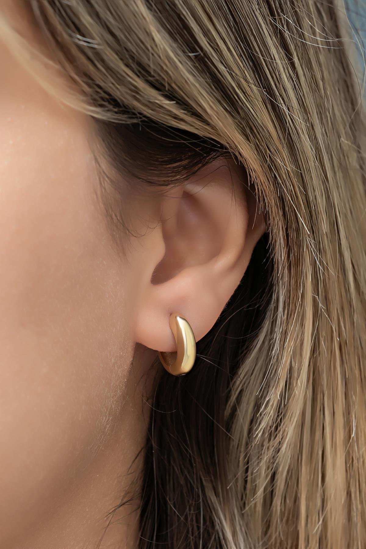 925 Ayar Gümüş Gold Kaplama Taşsız 15 mm Halka Küpe