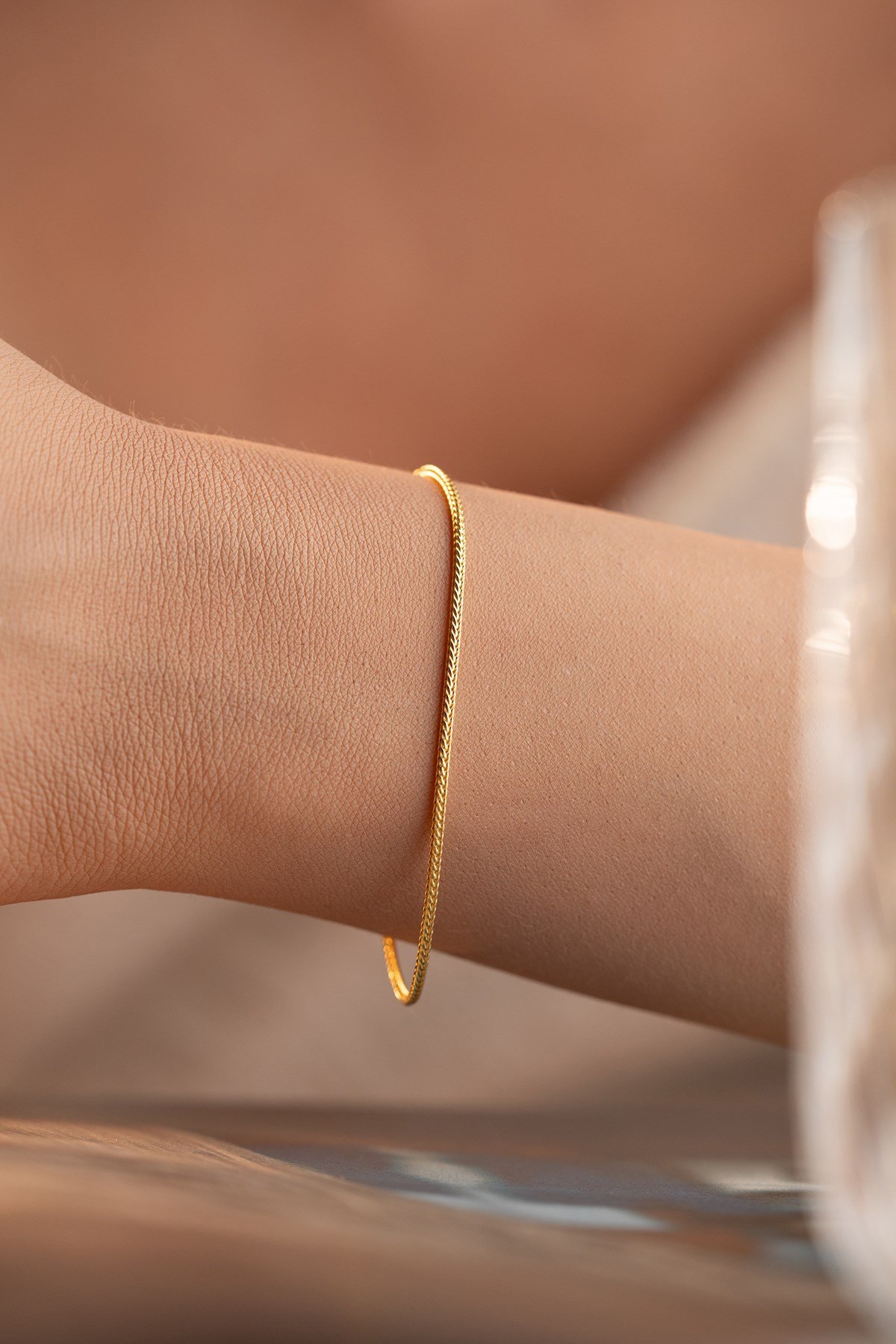 925 Ayar Gümüş Gold Kaplama Tilki Kuyruğu Zincir Model Bileklik