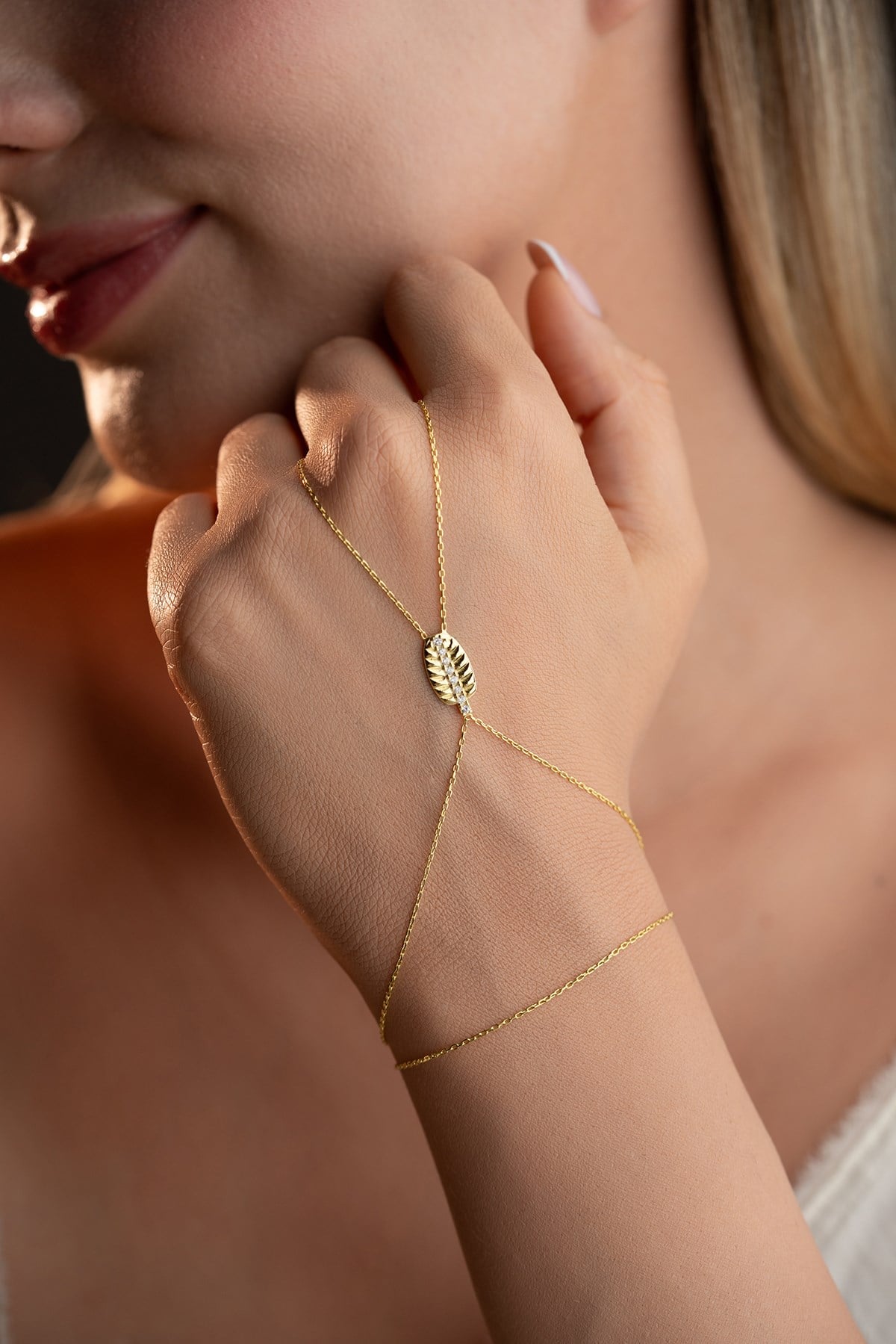 925 Ayar Gümüş Gold Kaplama Yaprak Model Şahmeran Bileklik 