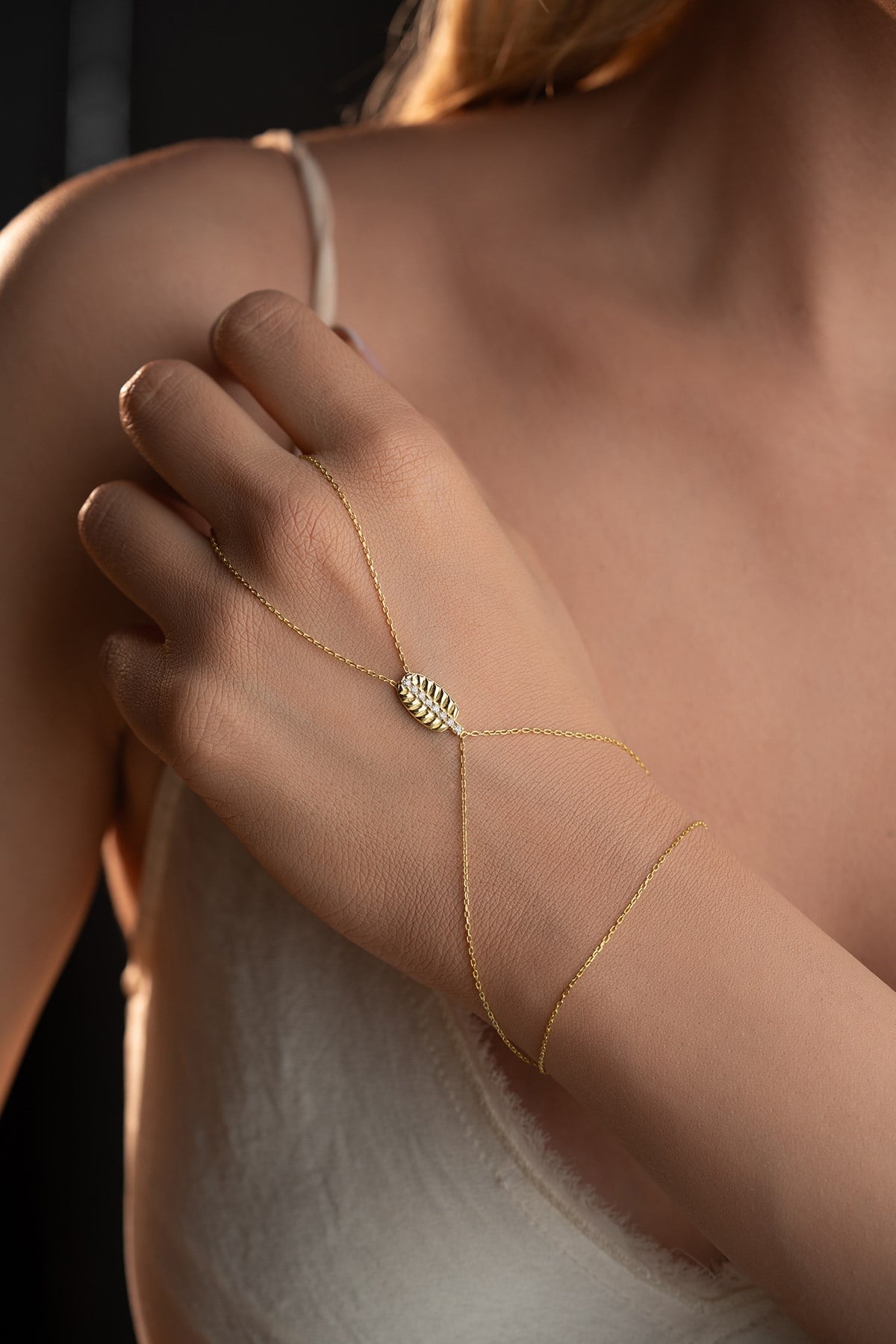 925 Ayar Gümüş Gold Kaplama Yaprak Model Şahmeran Bileklik 