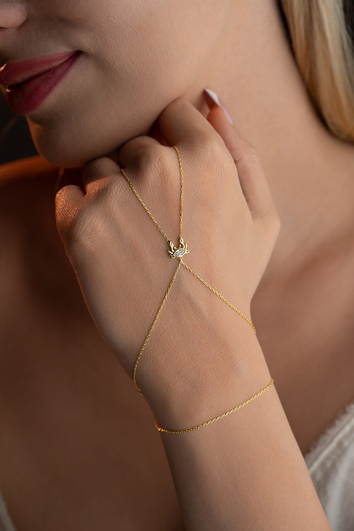 925 Ayar Gümüş Gold Kaplama Yengeç Model Şahmeran Bileklik 