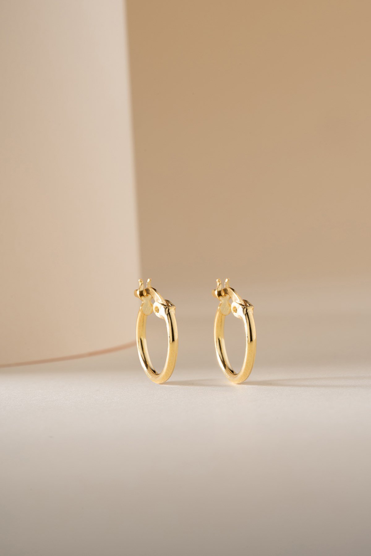 925 Ayar Gümüş Gold Kaplama Yuvarlak Minimal 15 mm Şarnel Halka Küpe