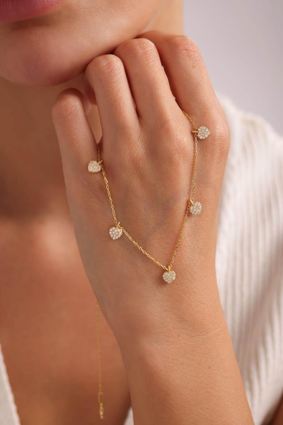 925 Ayar Gümüş Gold Kaplama Zirkon Taşlı Kalp Kolye