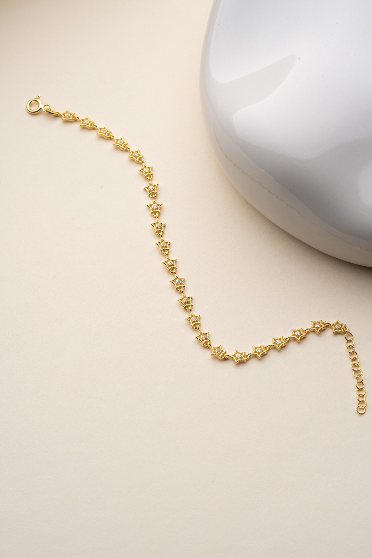 925 Ayar Gümüş Gold Kaplama Zirkon Taşlı Mini Yıldız Bileklik