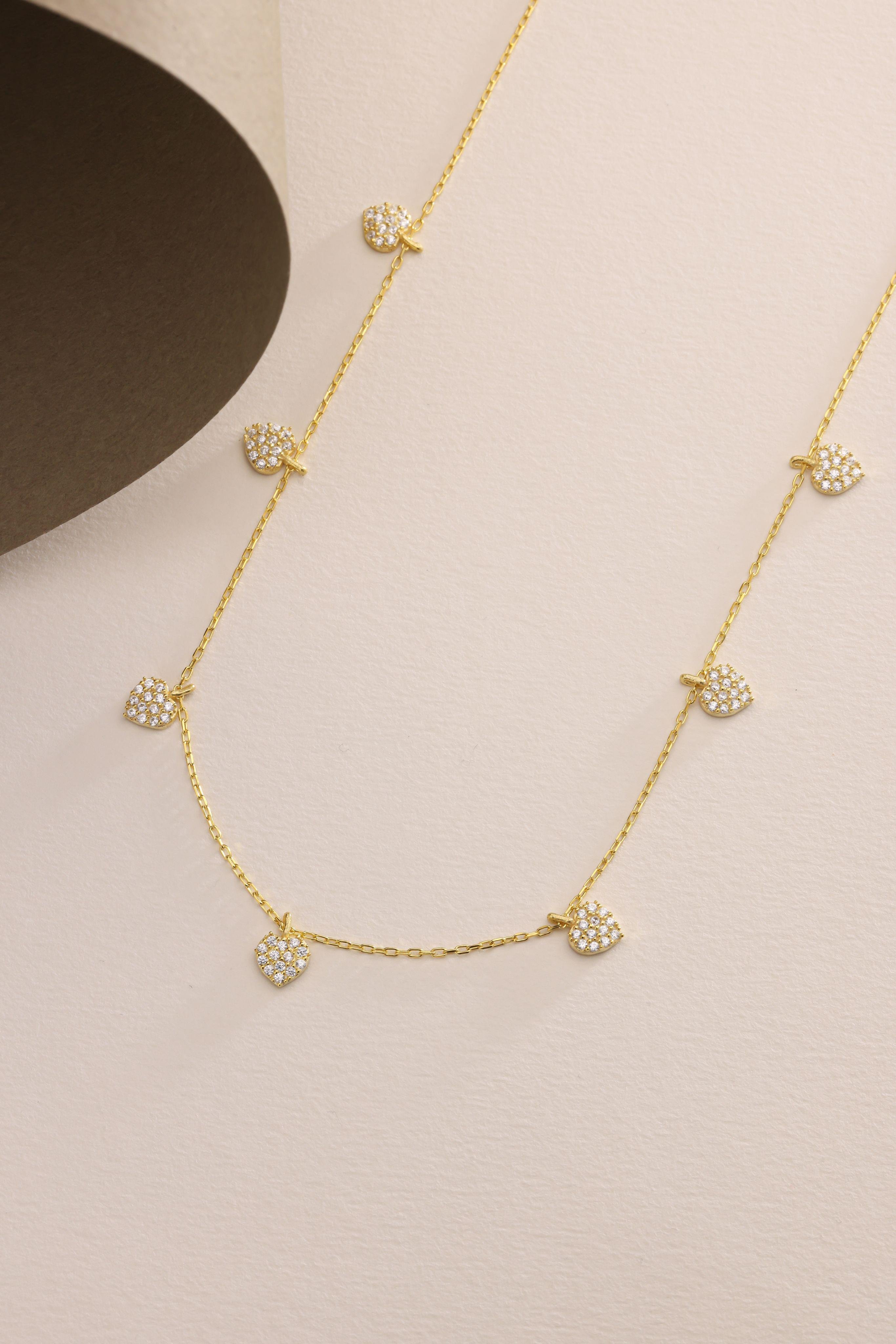 925 Ayar Gümüş Gold Kaplama Zirkon Taşlı Kalp Kolye