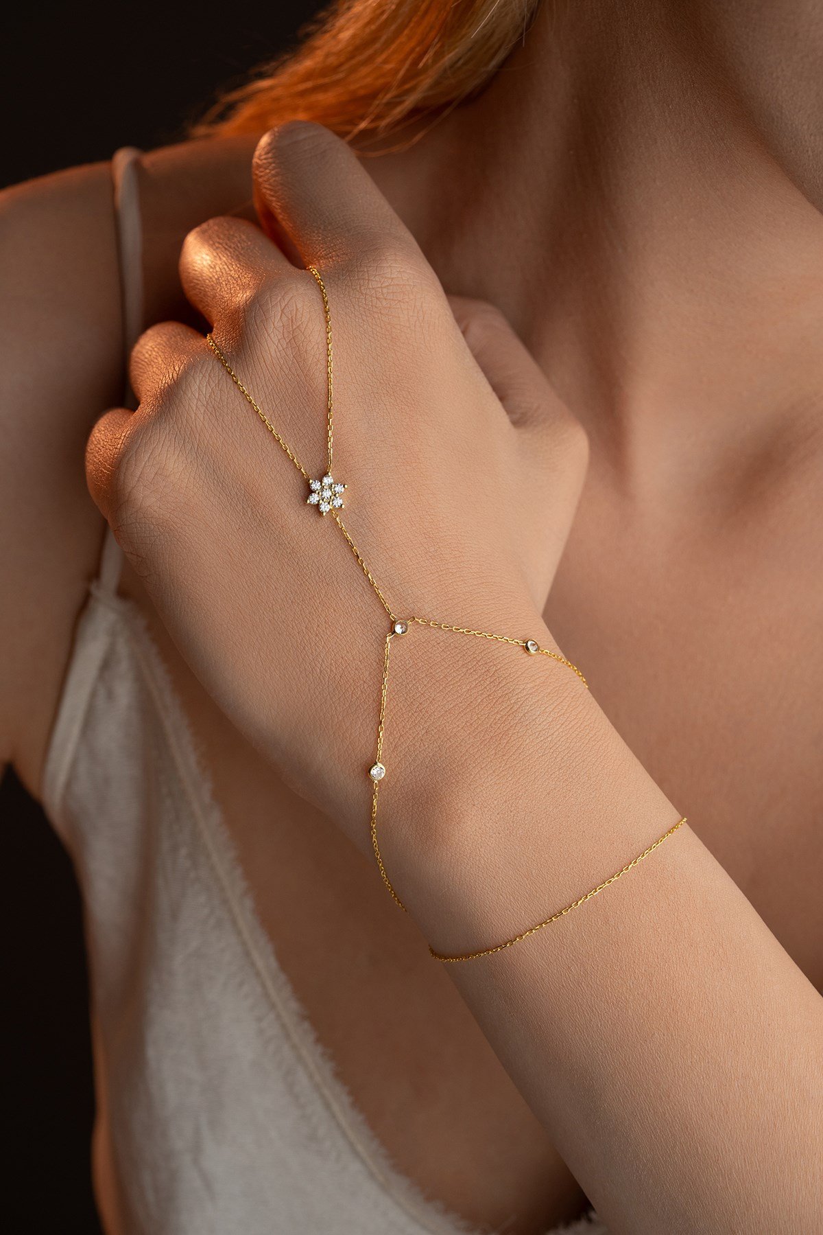 925 Ayar Gümüş Gold Kaplama Zirkon Taşlı Çiçek Model Şahmeran Bileklik 
