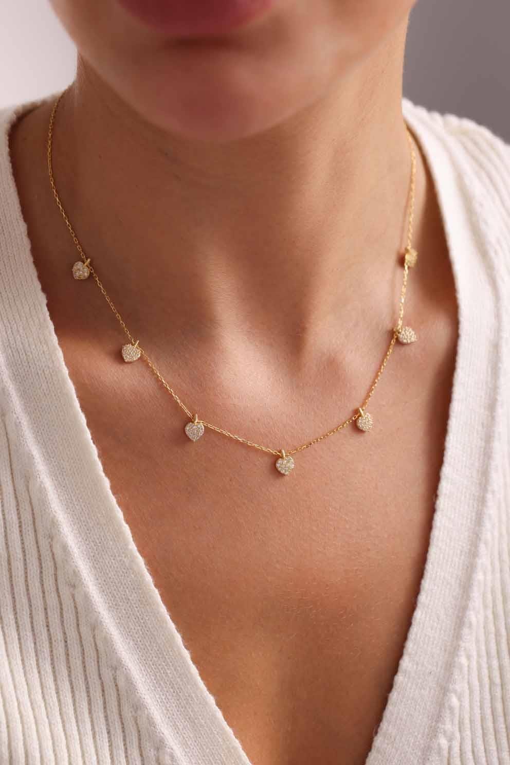 925 Ayar Gümüş Gold Kaplama Zirkon Taşlı Kalp Kolye