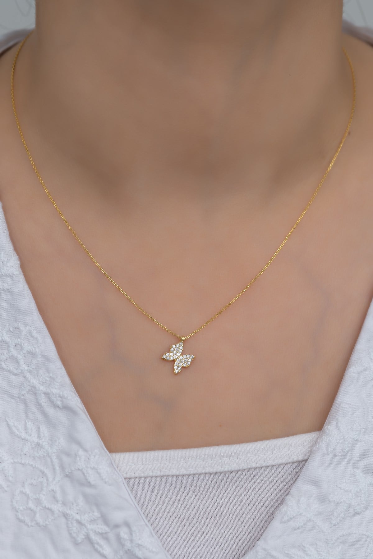 925 Ayar Gümüş Gold Minik Kelebek Kolye