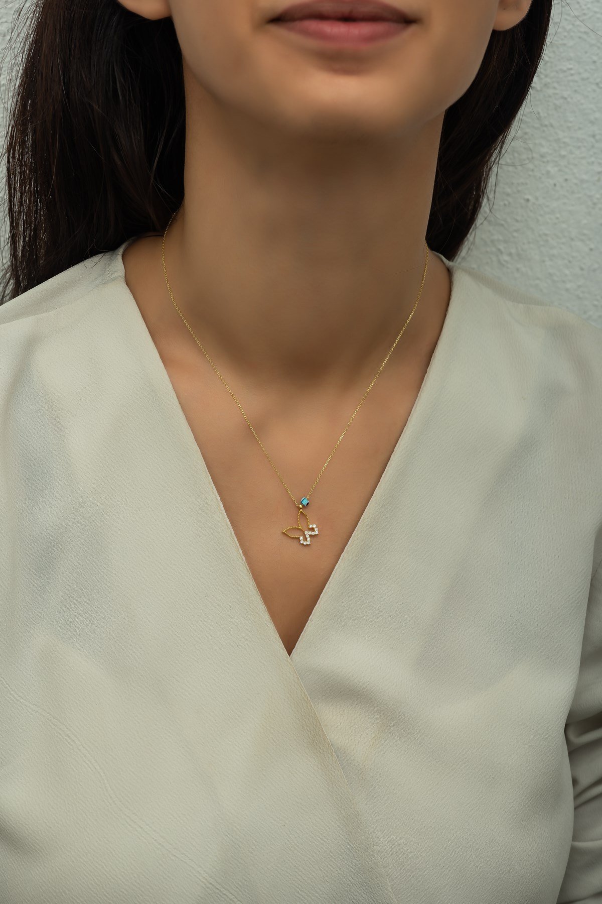 925 Ayar Gümüş Gold Nazar Göz Kelebek Kolye