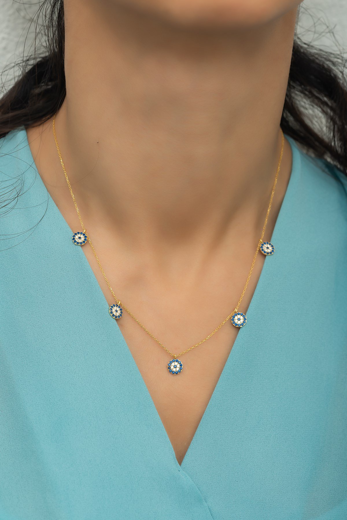 925 Ayar Gümüş Gold Nazar Şans Kolye