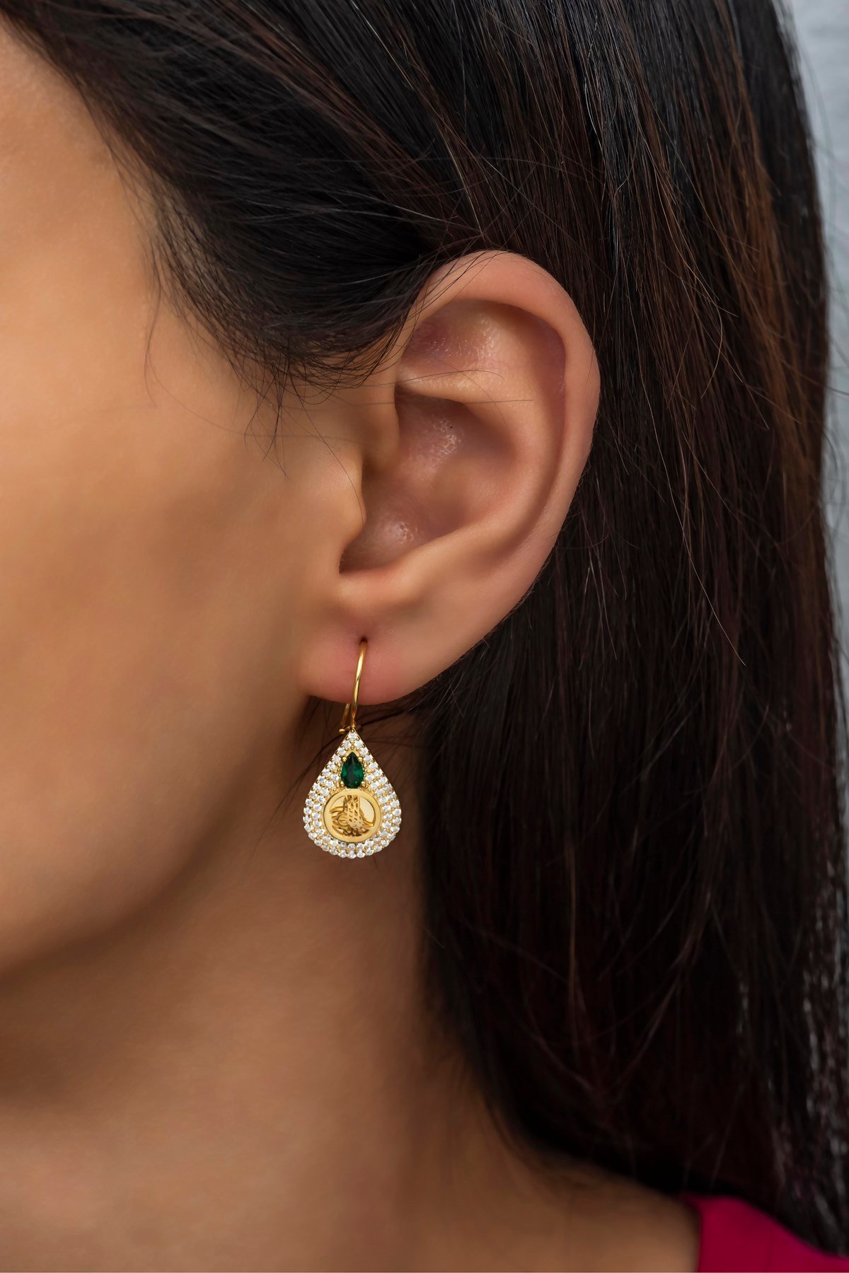 925 Ayar Gümüş Gold Osmanlı Tuğralı Küpe