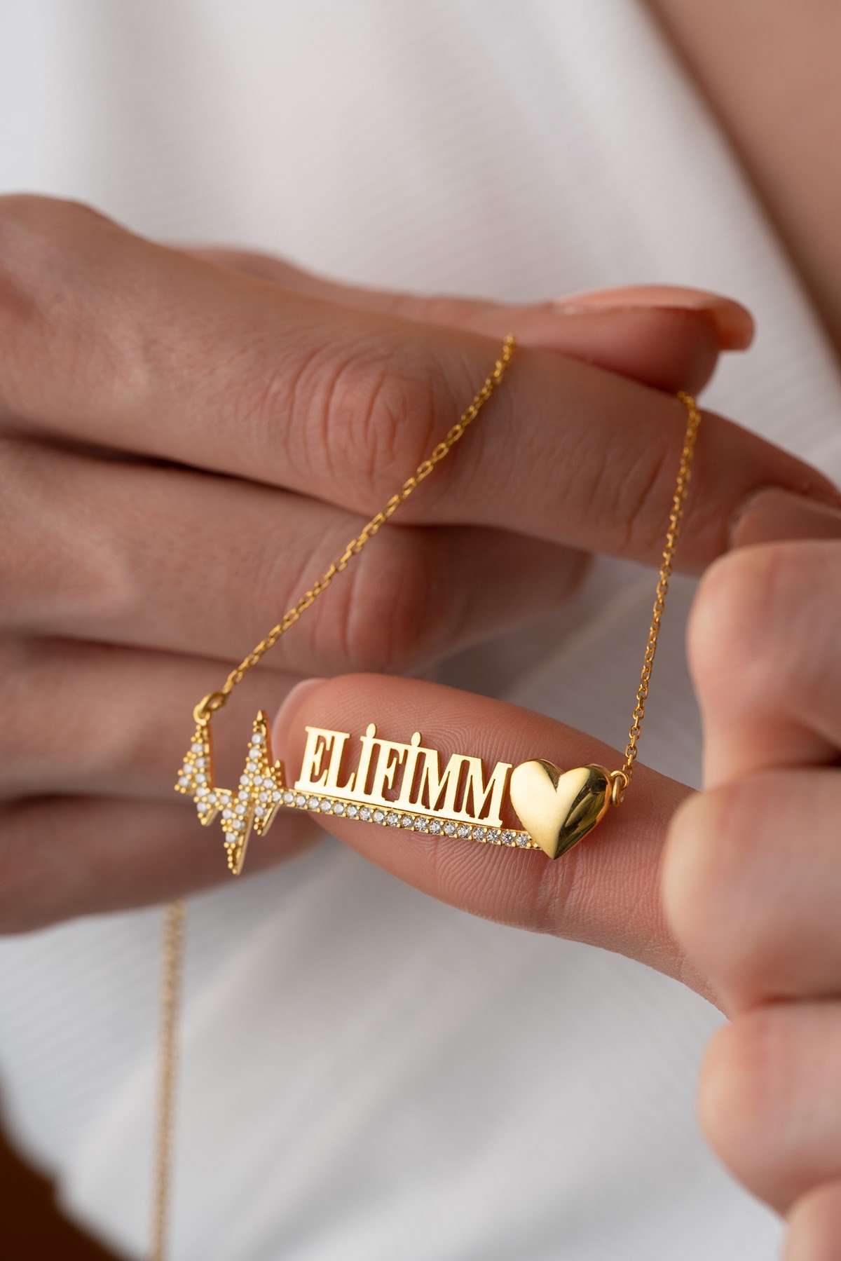 925 Ayar Gümüş Kişiye Özel İsimli Kalp Ritmi Kolye