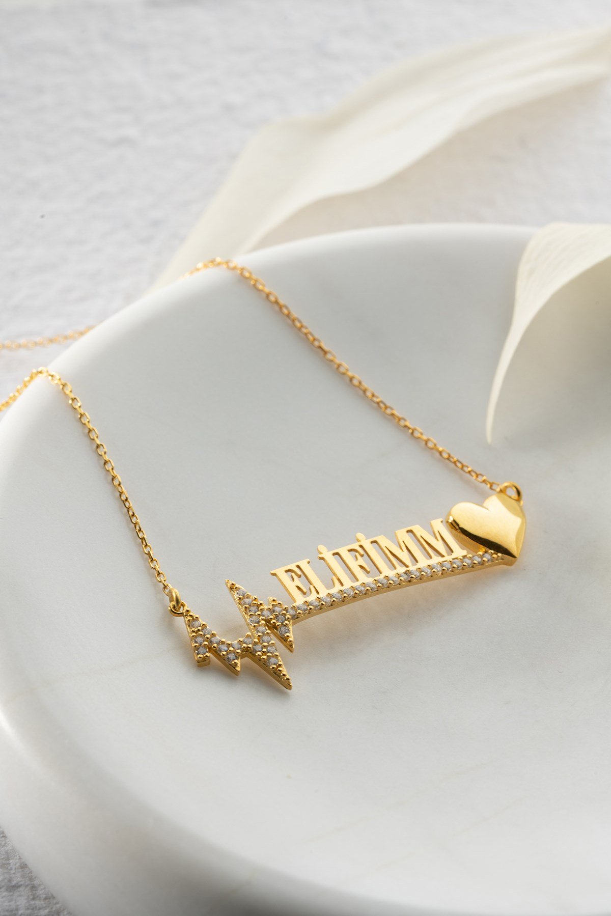 925 Ayar Gümüş Kişiye Özel İsimli Kalp Ritmi Kolye