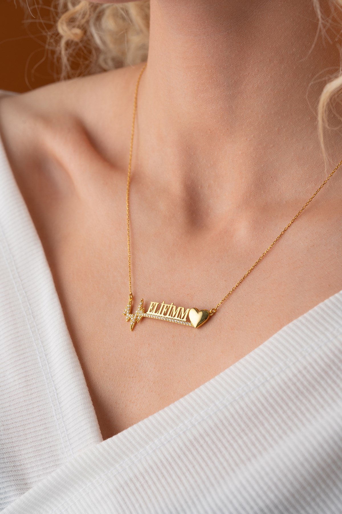 925 Ayar Gümüş Kişiye Özel İsimli Kalp Ritmi Kolye