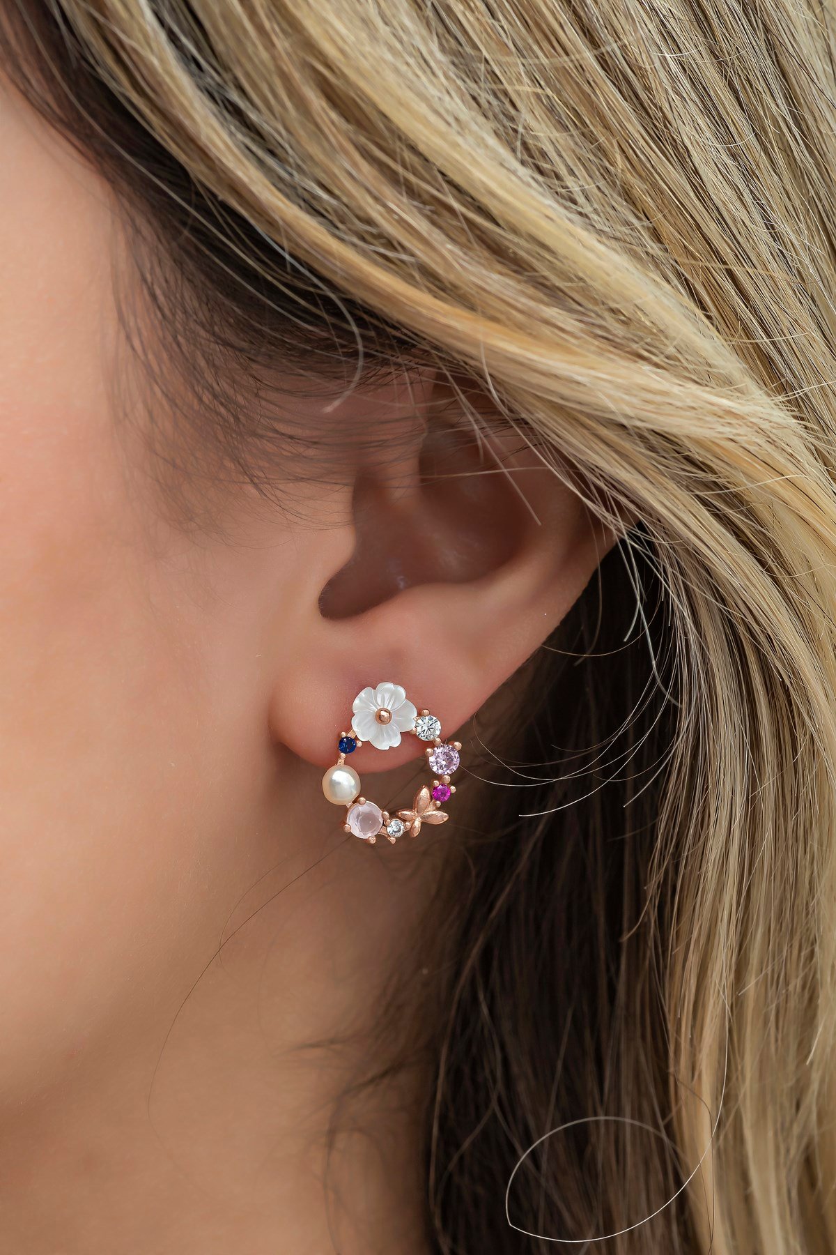 925 Ayar Gümüş Manolya Çiçeği Model Bahar Çiçeği Küpe