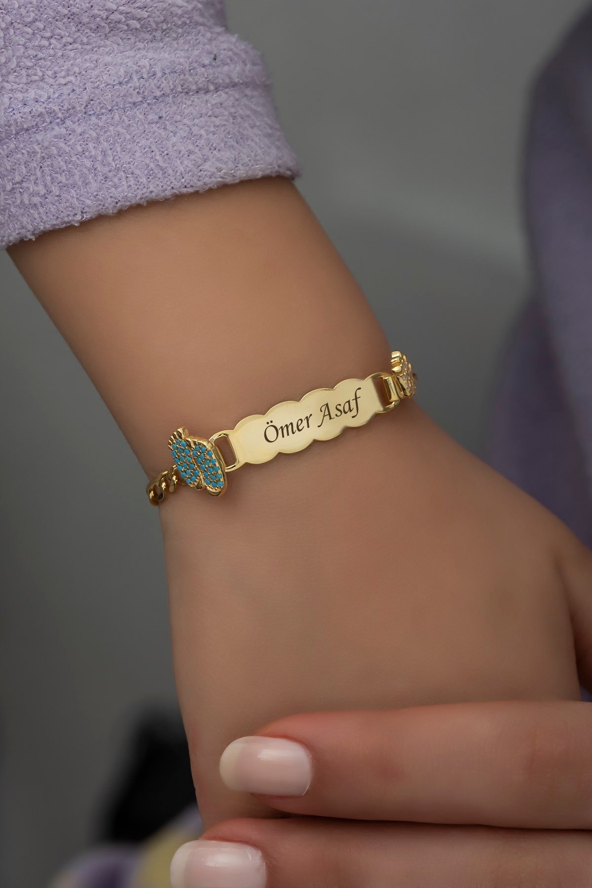 925 Ayar Gümüş Mavi Ayak Kral Tacı İsimli Çocuk Bileklik