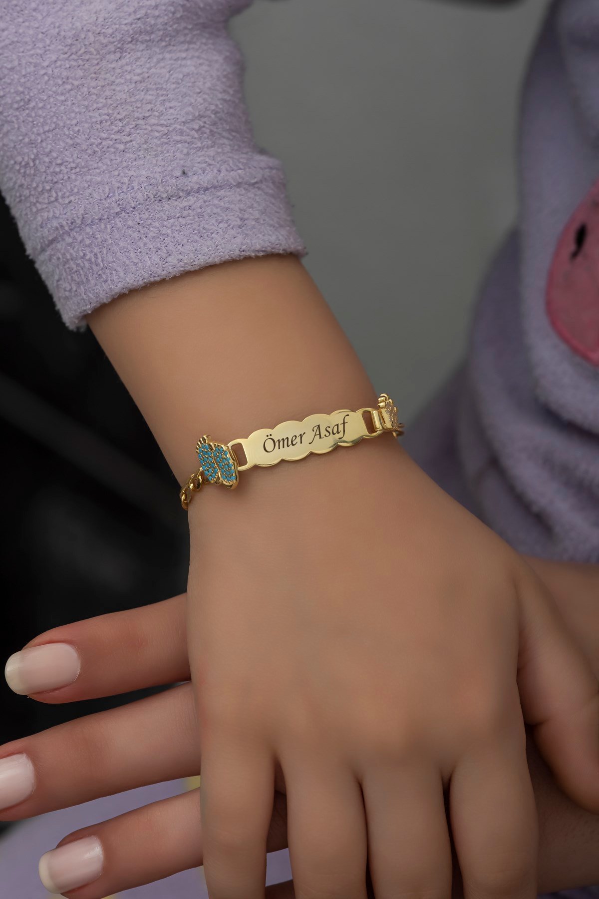 925 Ayar Gümüş Mavi Ayak Kral Tacı İsimli Çocuk Bileklik