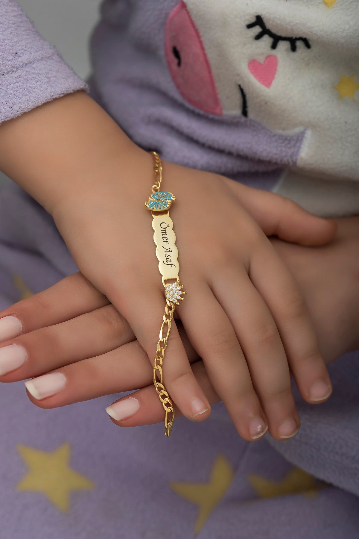 925 Ayar Gümüş Mavi Ayak Kral Tacı İsimli Çocuk Bileklik