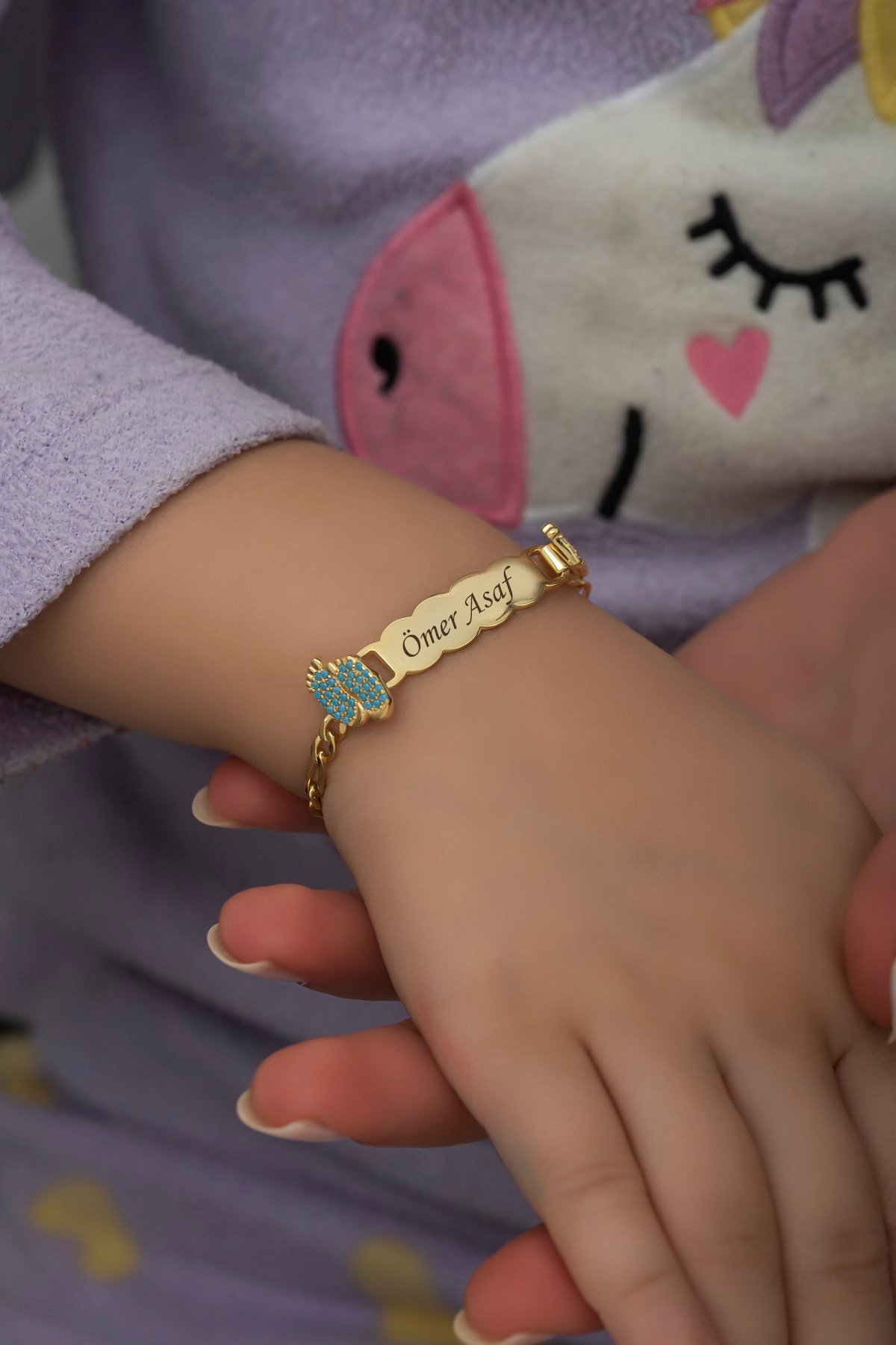 925 Ayar Gümüş Mavi Ayak Kral Tacı İsimli Çocuk Bileklik