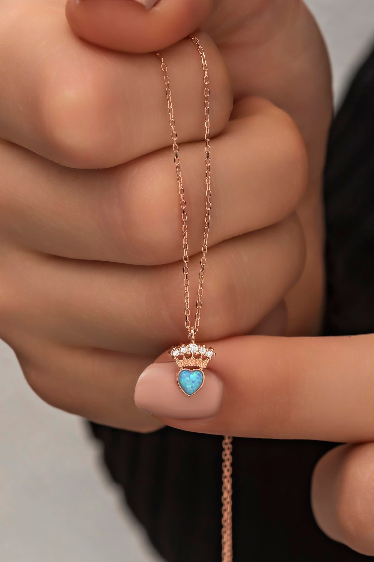 925 Ayar Gümüş Mavi Opal Taşlı Kral Tacı Kolye