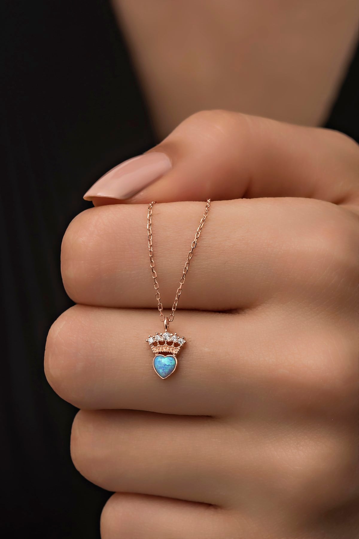 925 Ayar Gümüş Mavi Opal Taşlı Kral Tacı Kolye