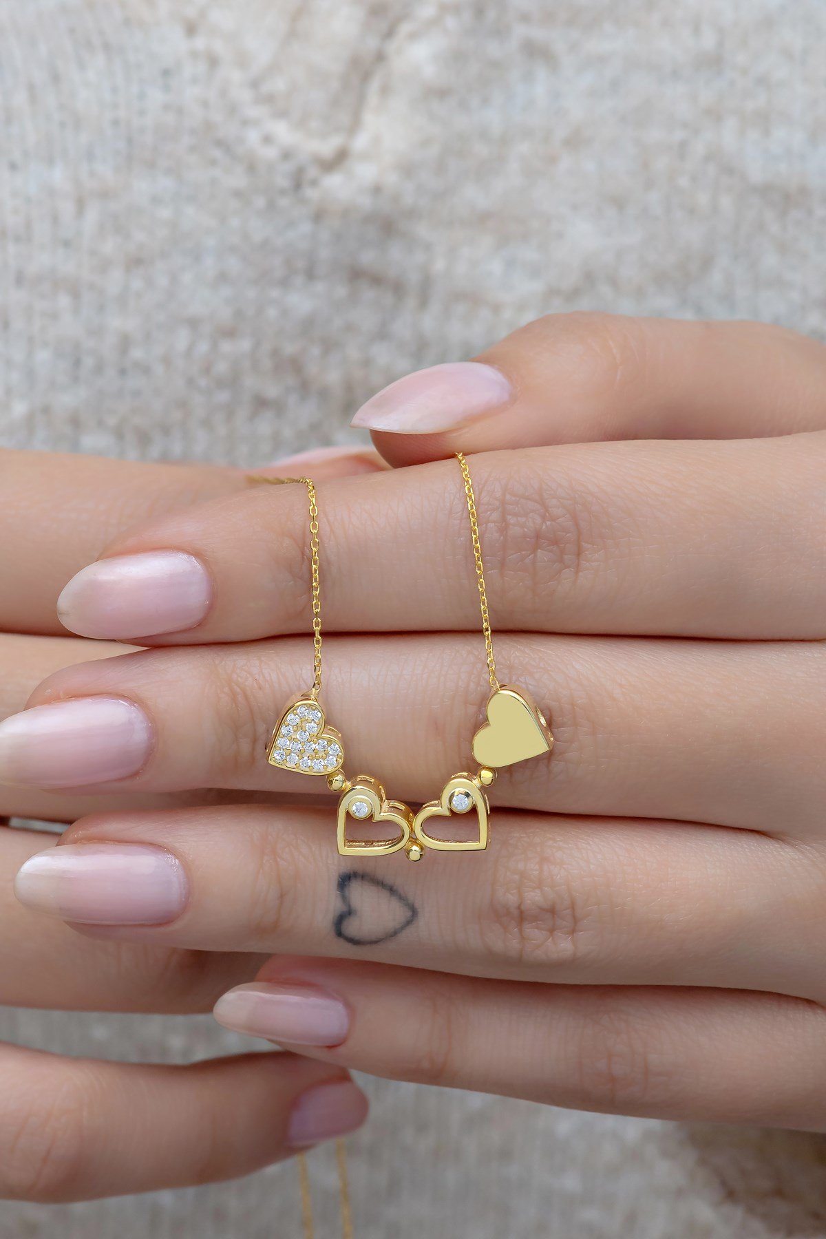 925 Ayar Gümüş Mıknatıslı Ayrılabilir 4 Kalpli Yonca Kolye