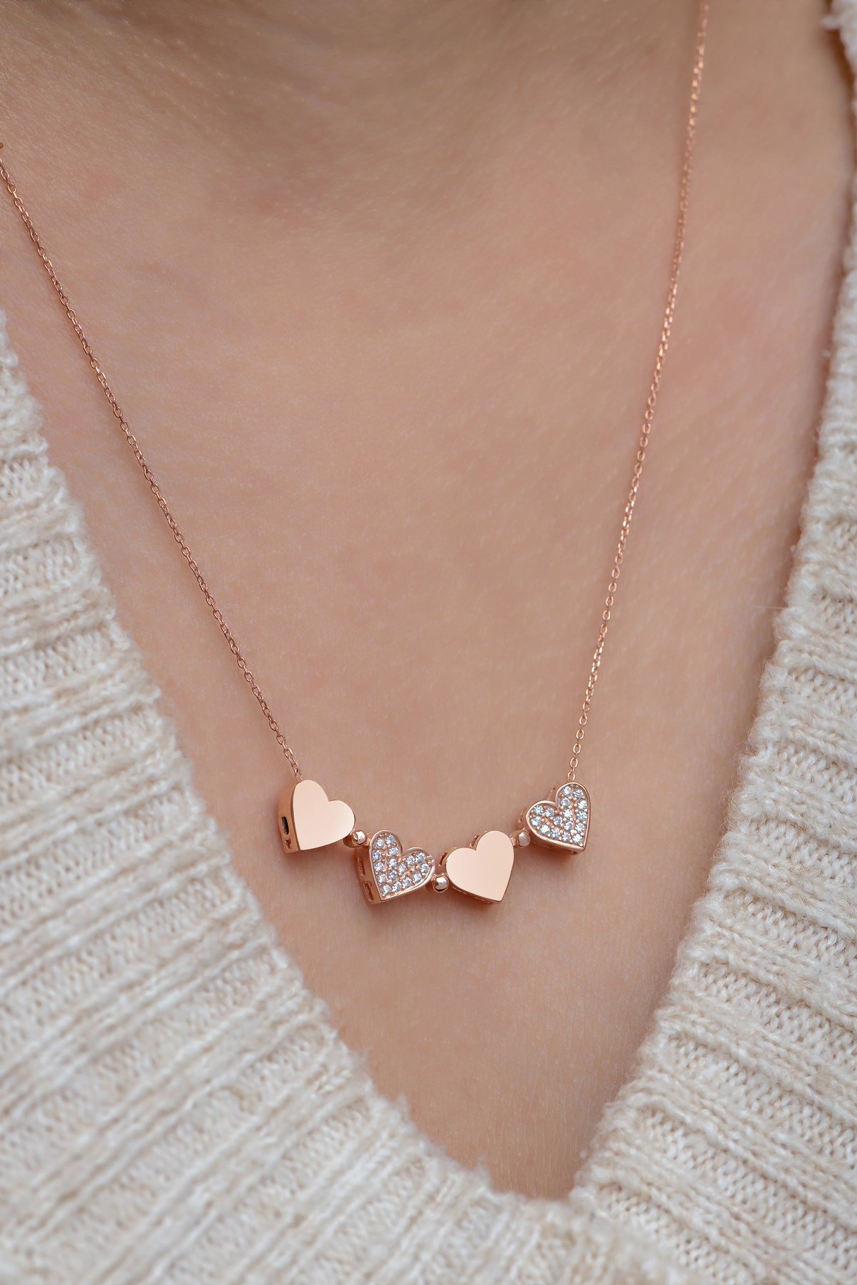 925 Ayar Gümüş Mıknatıslı Ayrılabilir Rose Yonca Kolye