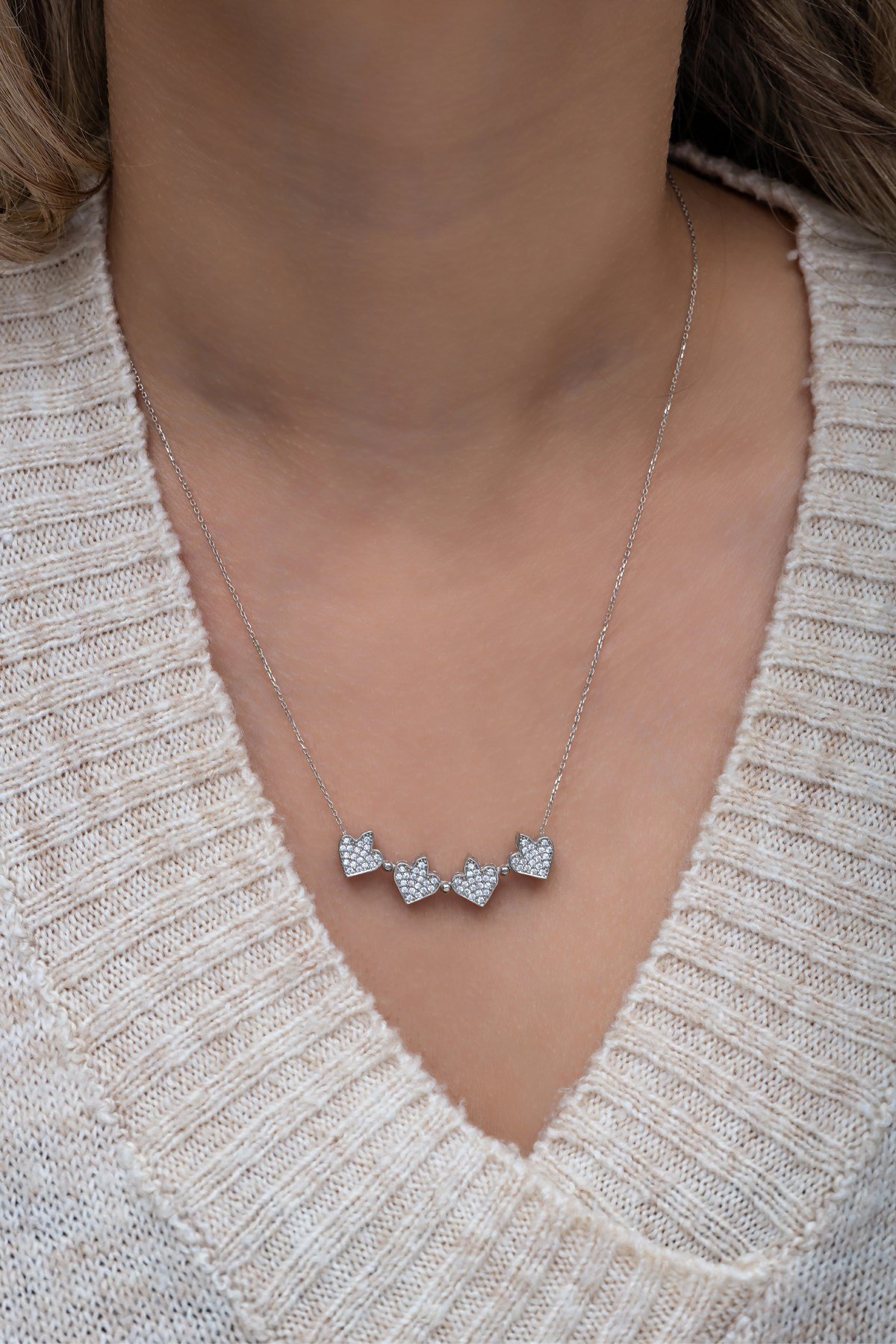 925 Ayar Gümüş Mıknatıslı Ayrılabilir Zirkon Taşlı Yonca Kolye