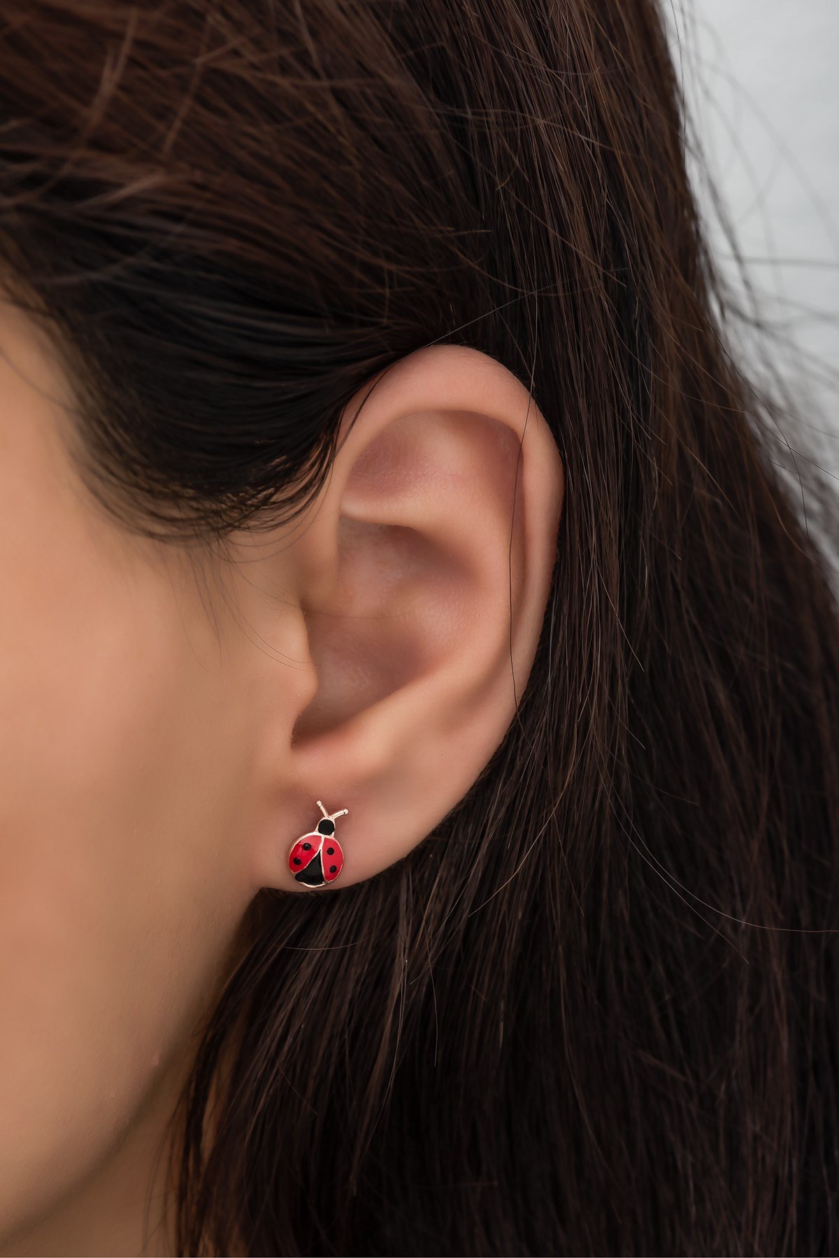 925 Ayar Gümüş Minik Mineli Uğur Böceği Küpe