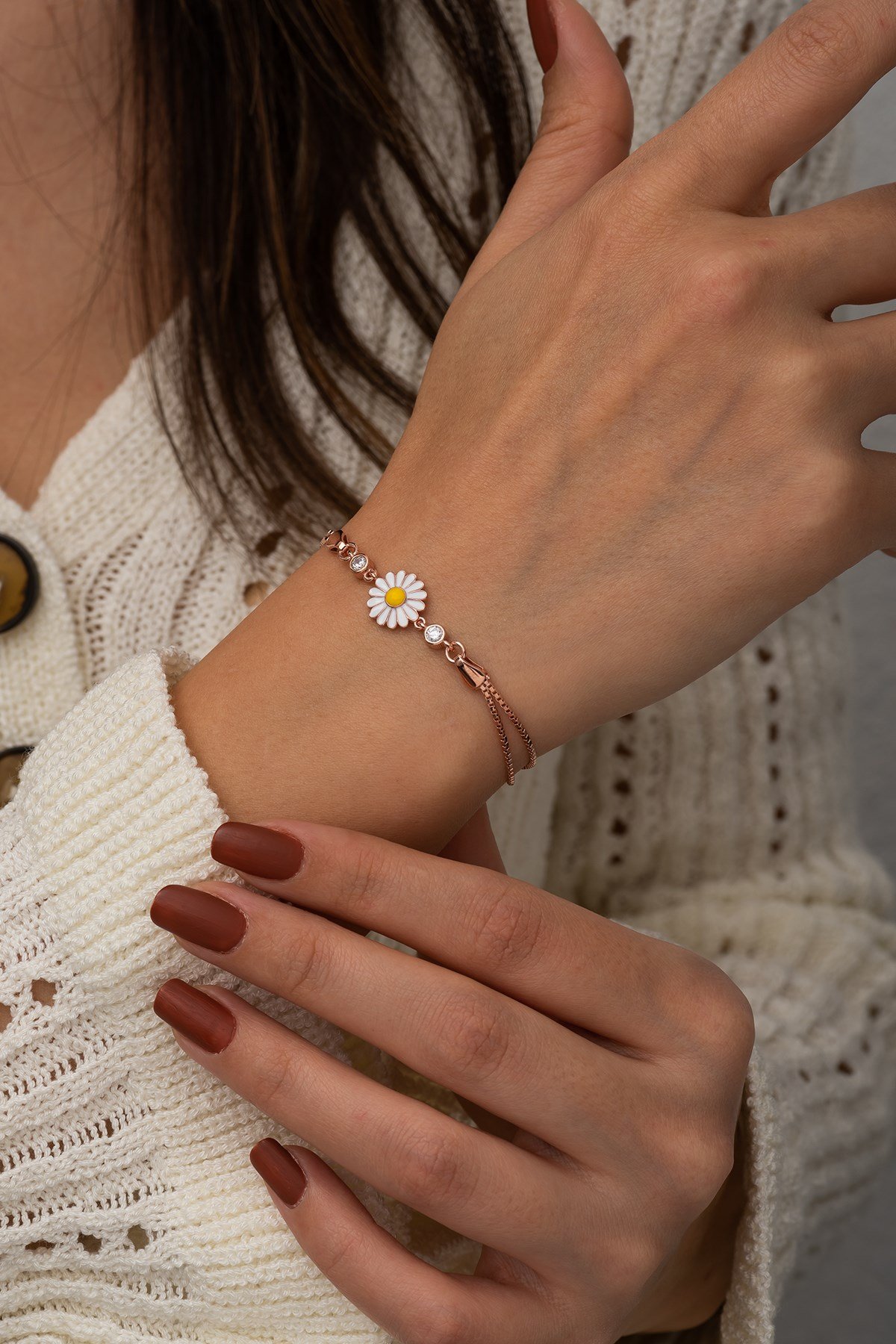 925 Ayar Gümüş Minik Papatya Bileklik Kadın Gümüş Bileklik