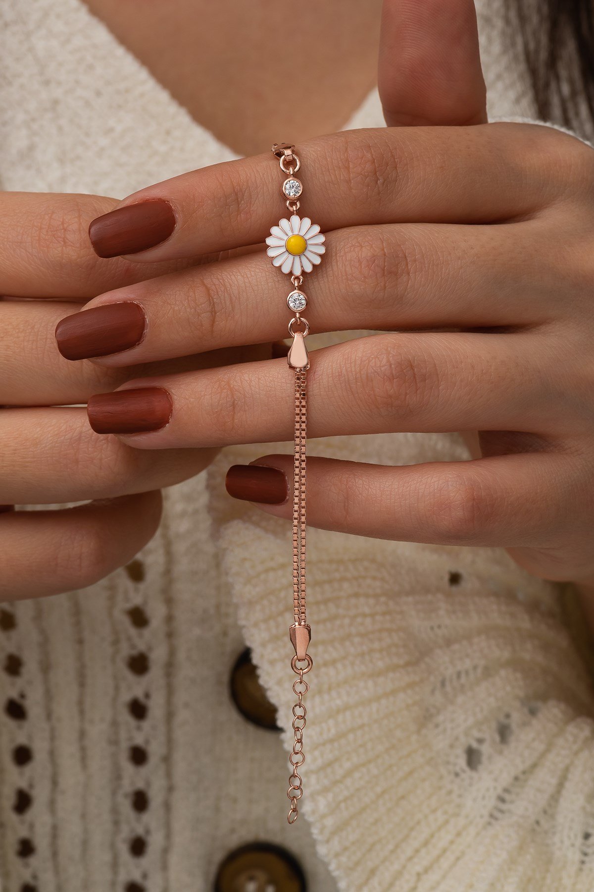 925 Ayar Gümüş Minik Papatya Bileklik Kadın Gümüş Bileklik