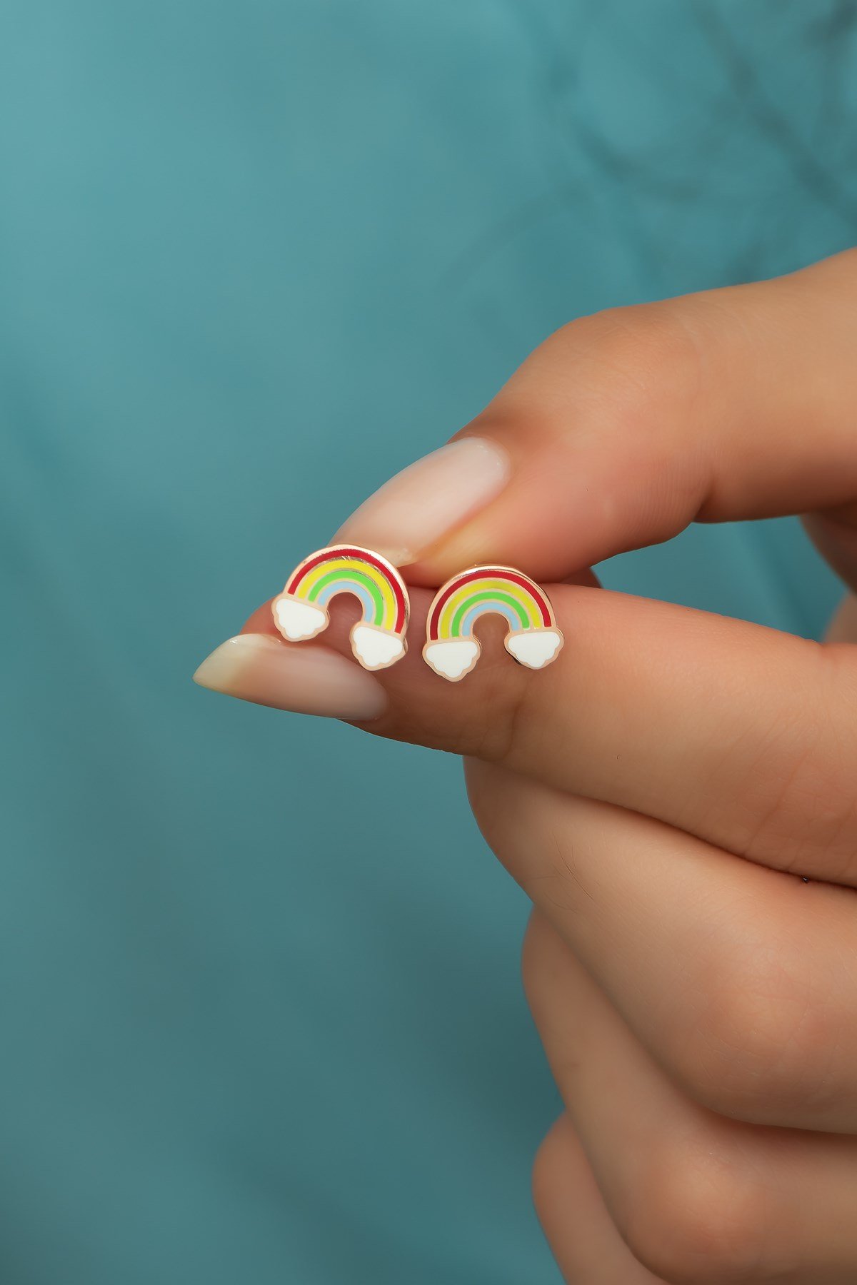 925 Ayar Gümüş Minimal Mineli Gökkuşağı Küpe