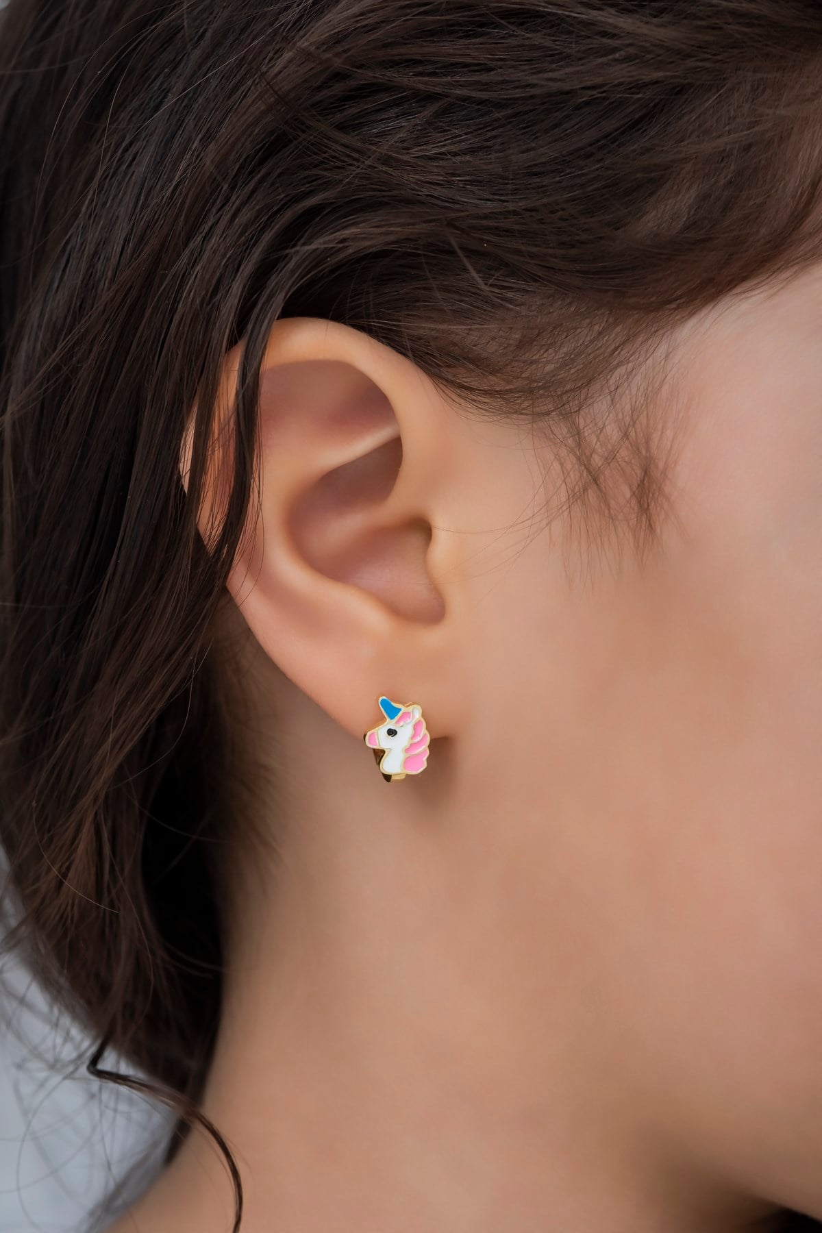925 Ayar Gümüş Pembe Unicorn Çocuk Küpe