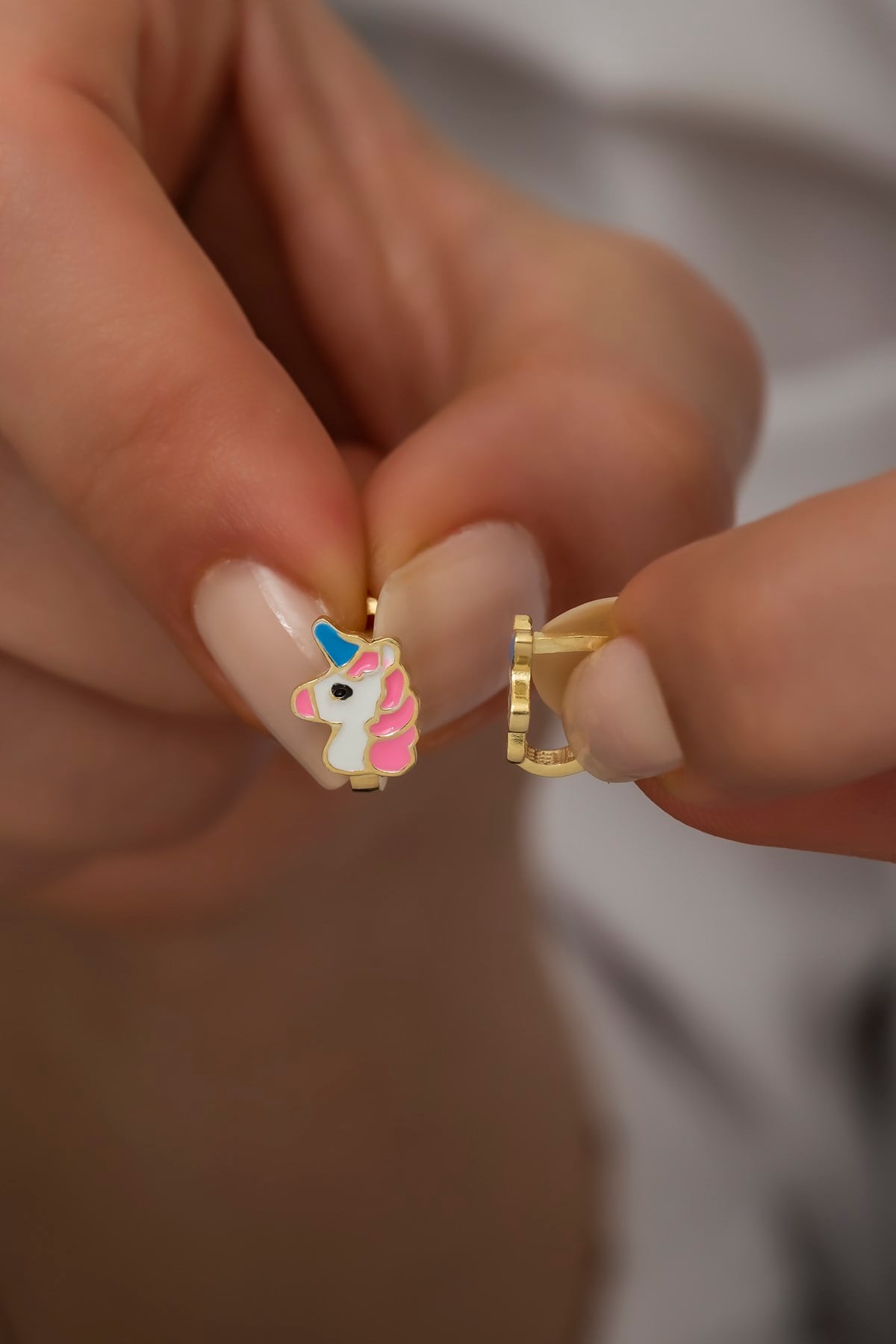 925 Ayar Gümüş Pembe Unicorn Çocuk Küpe