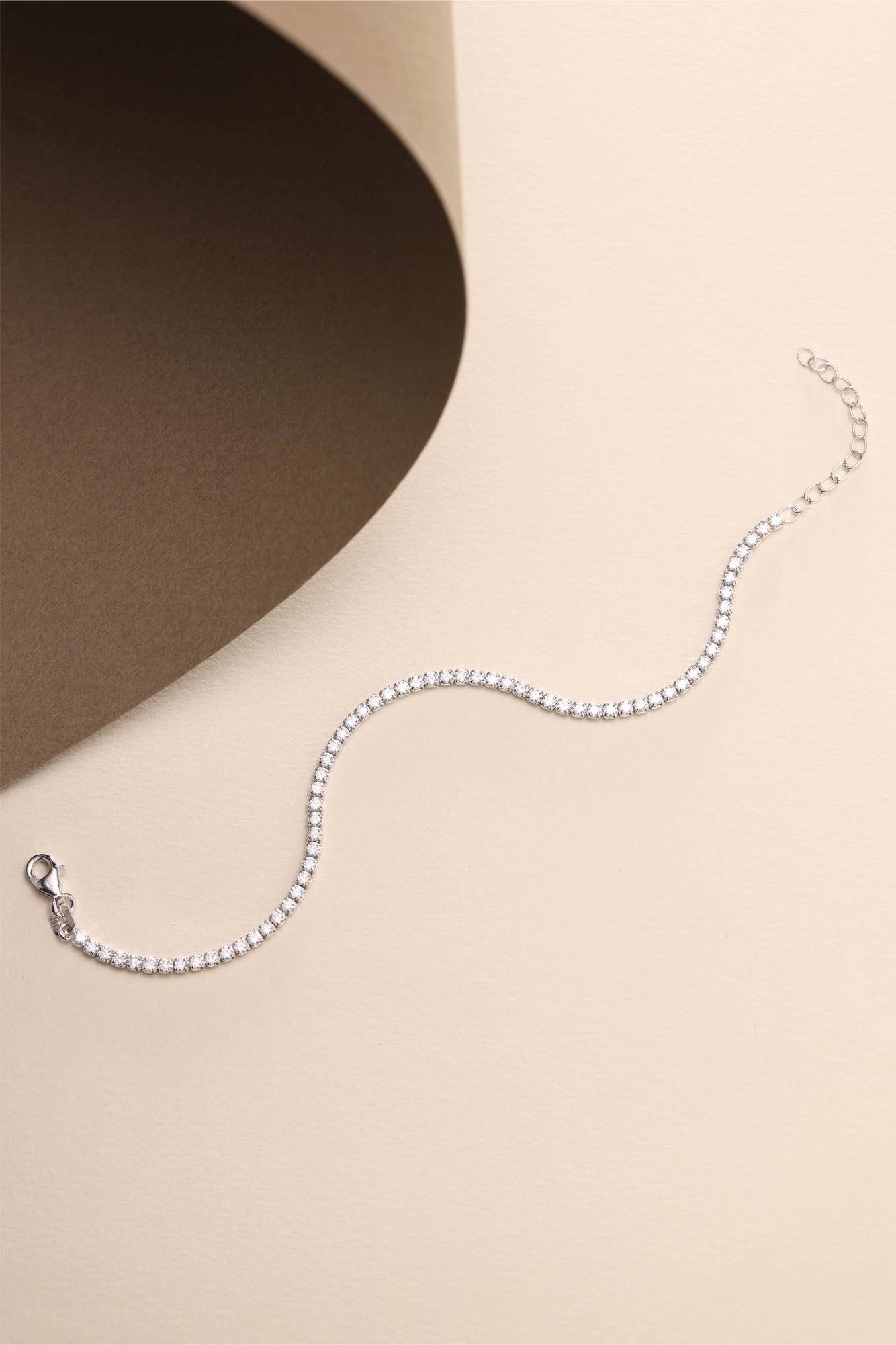 925 Ayar Gümüş Rodyum Kaplama 2 mm Zirkon Taşlı Suyolu Bileklik 