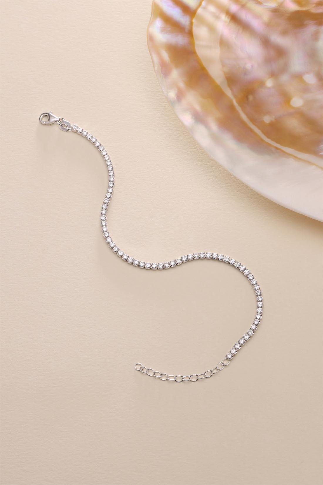 925 Ayar Gümüş Rodyum Kaplama 2 mm Zirkon Taşlı Suyolu Bileklik 