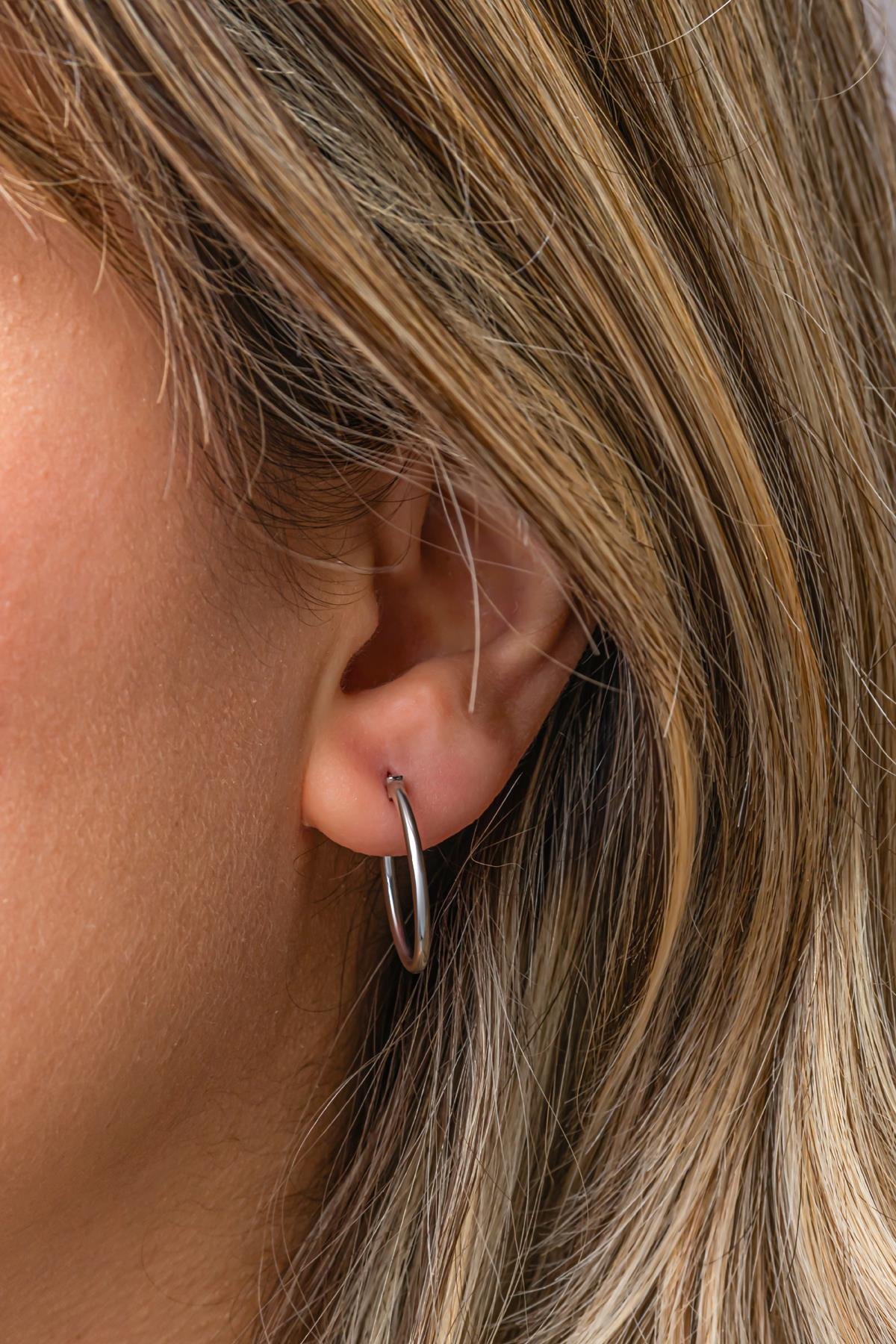 925 Ayar Gümüş Rodyum Kaplama 20 mm Sade Halka Küpe