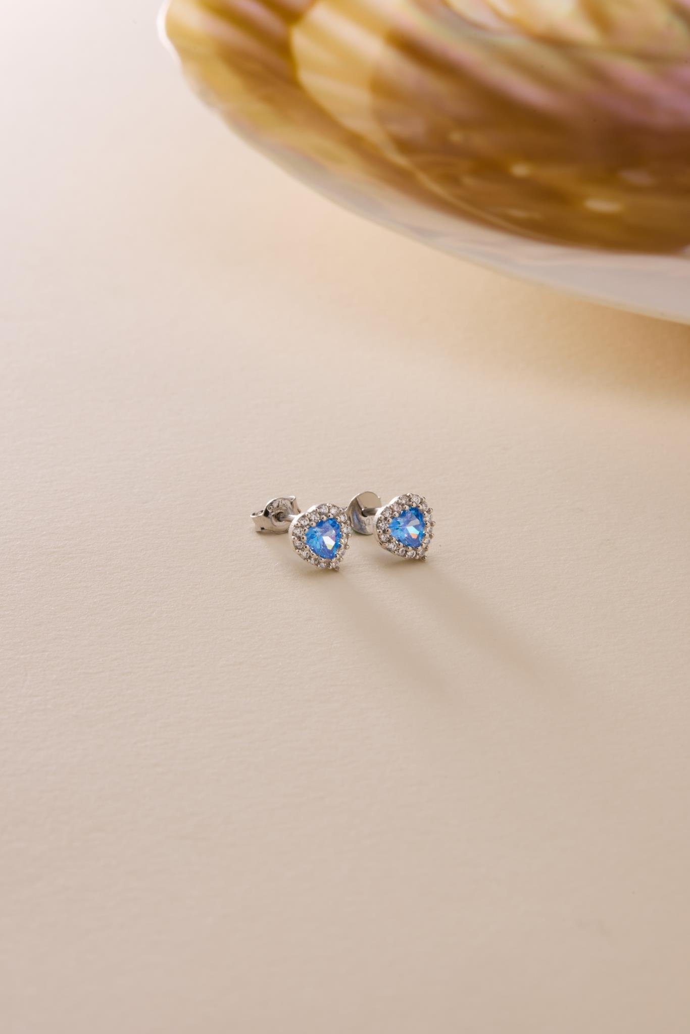 925 Ayar Gümüş Rodyum Kaplama Aquamarin Taşlı Kalp Model Küpe