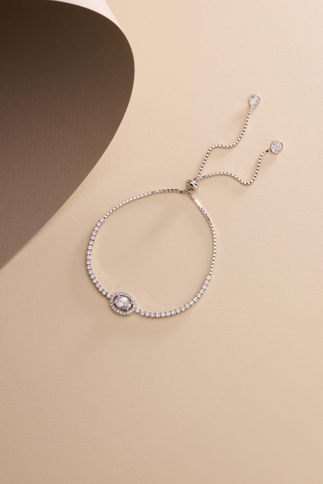 925 Ayar Gümüş Rodyum Kaplama Ayarlanabilir Asansörlü Su Yolu Damla Tektaş Model Bileklik