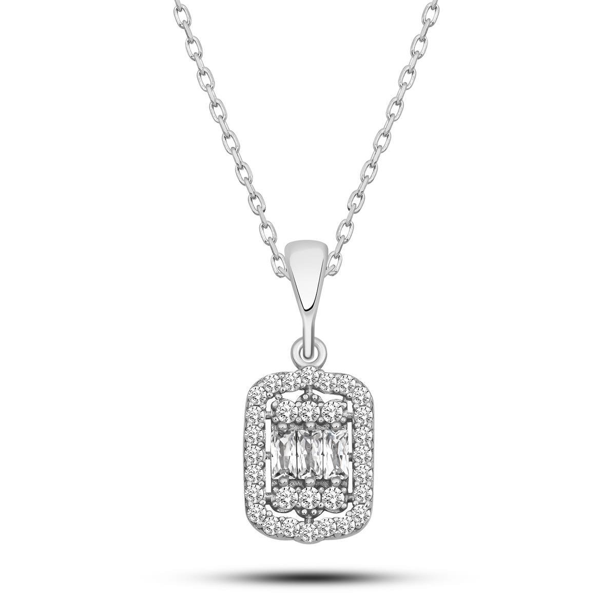 925 Ayar Gümüş Rodyum Kaplama Baget Taşlı Kolye