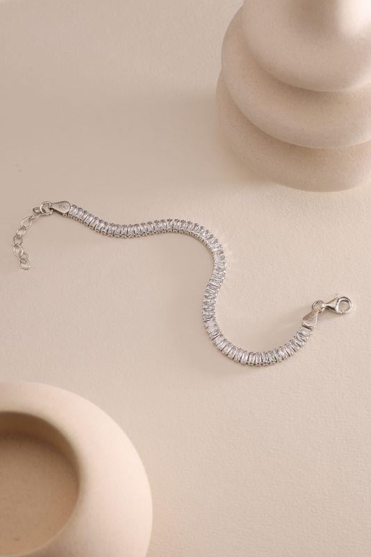 925 Ayar Gümüş Rodyum Kaplama Baget Taşlı Suyolu Model Bileklik 