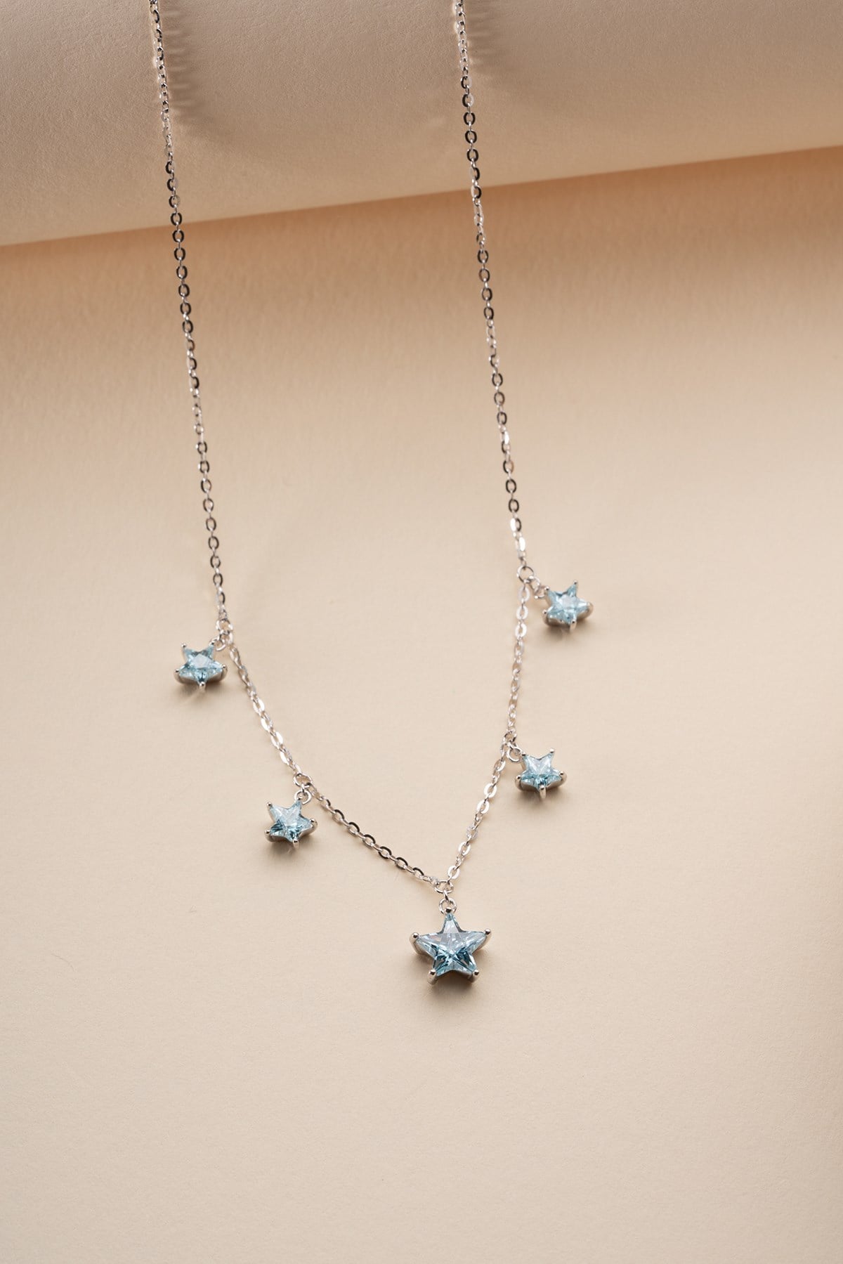 925 Ayar Gümüş Rodyum Kaplama Blue Topaz Yıldız Şans Kolye