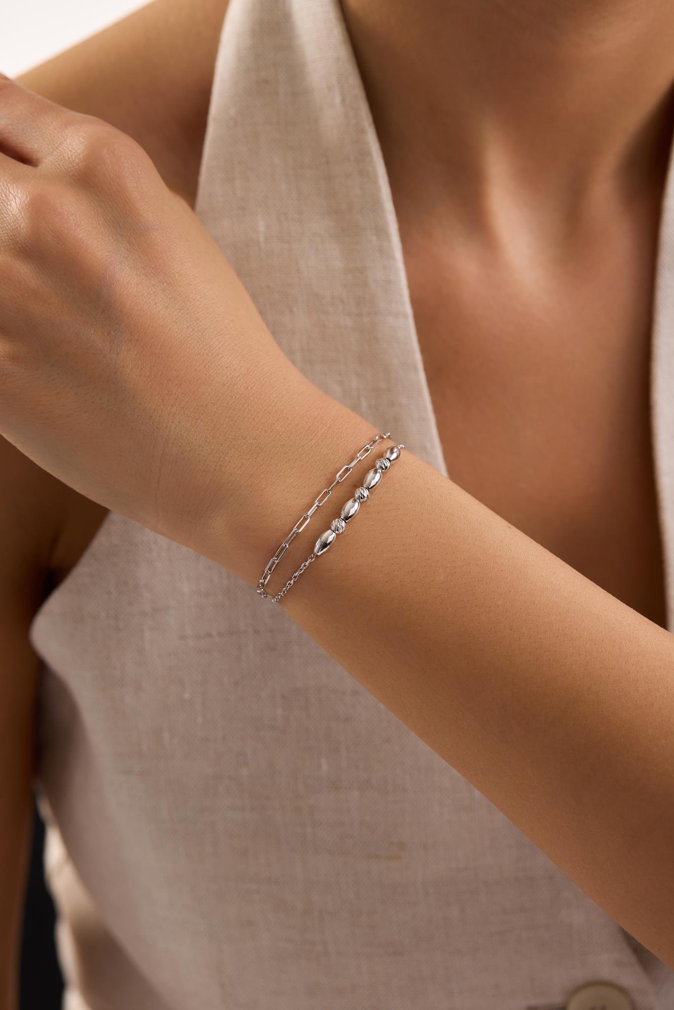 925 Ayar Gümüş Rodyum Kaplama Çift Zincirli Dorika Kapsül Model Bileklik