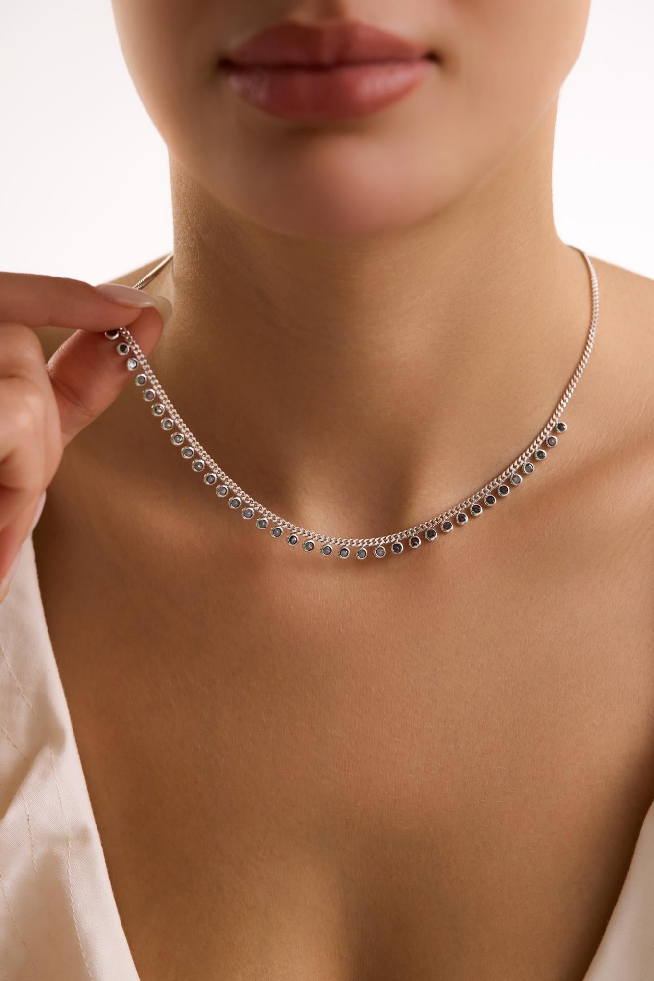 925 Ayar Gümüş Rodyum Kaplama Gurmet Zircirli 3 mm Mistik Topaz Taşlı Kolye