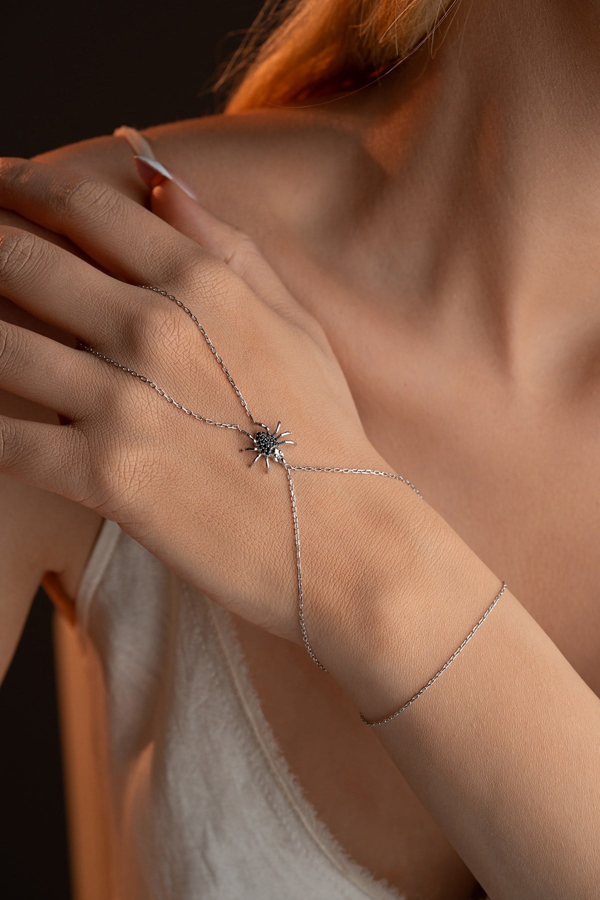 925 Ayar Gümüş Rodyum Kaplama Örümcek Model Şahmeran Bileklik 