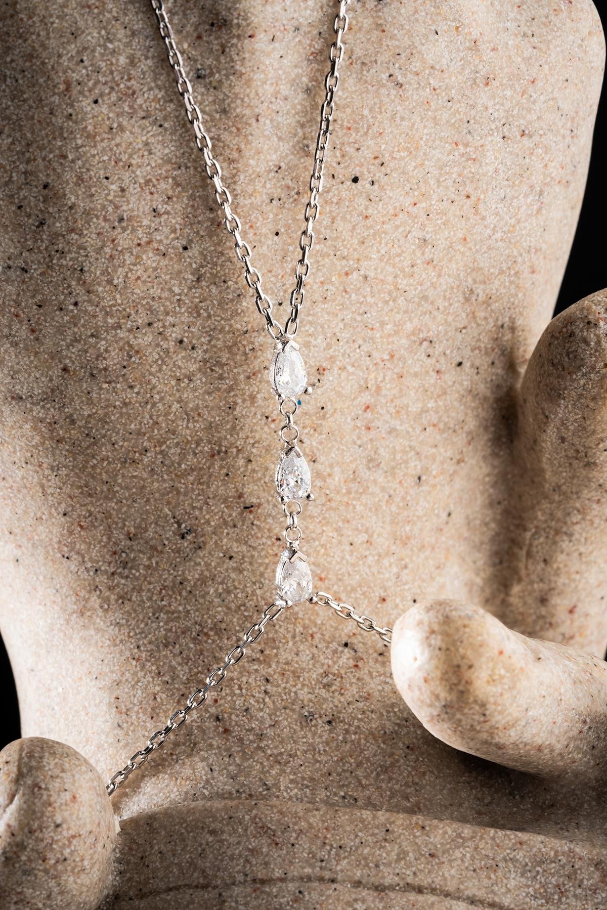 925 Ayar Gümüş Rodyum Kaplama Sıralı Damla Taşlı Model Şahmeran Bileklik 