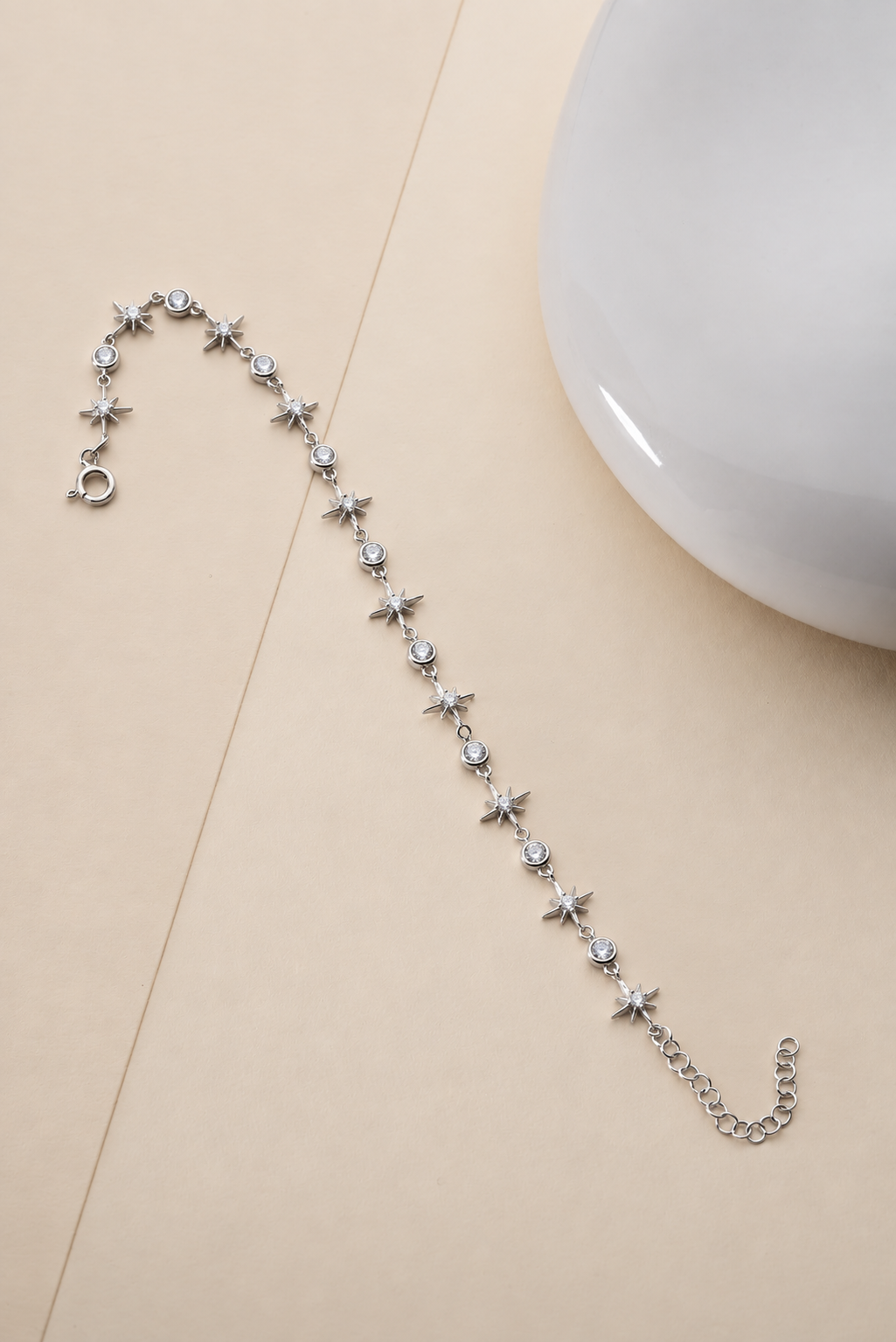 925 Ayar Gümüş Rodyum Kaplama Sıralı Yıldız Model Bileklik